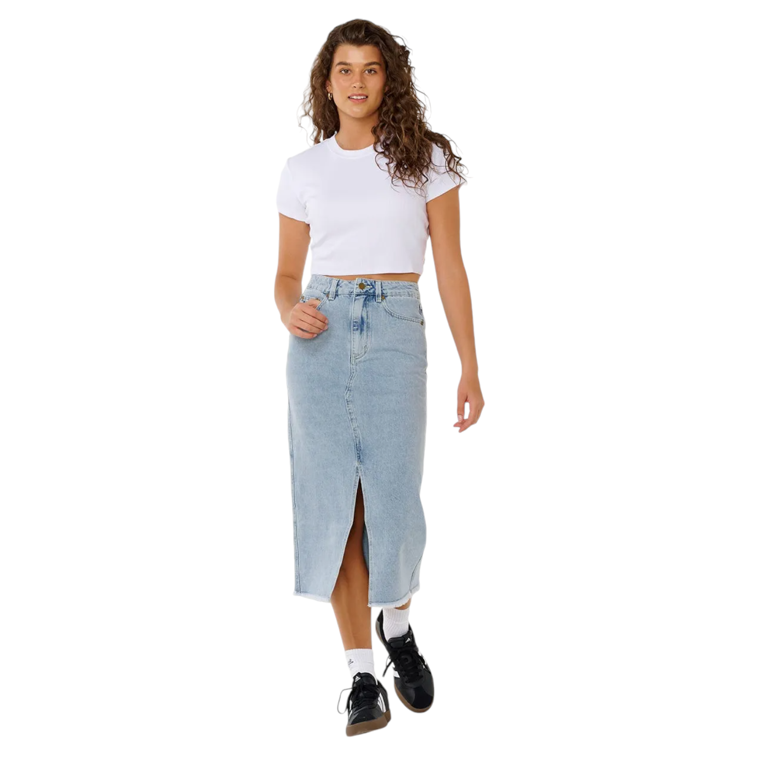Rip Curl The Search Denim Midi Skirt - Women's Vintage Washed Denim Skirt with Side Slits | Perfect for Casual Wear, Beach Outfits & Summer Fashion