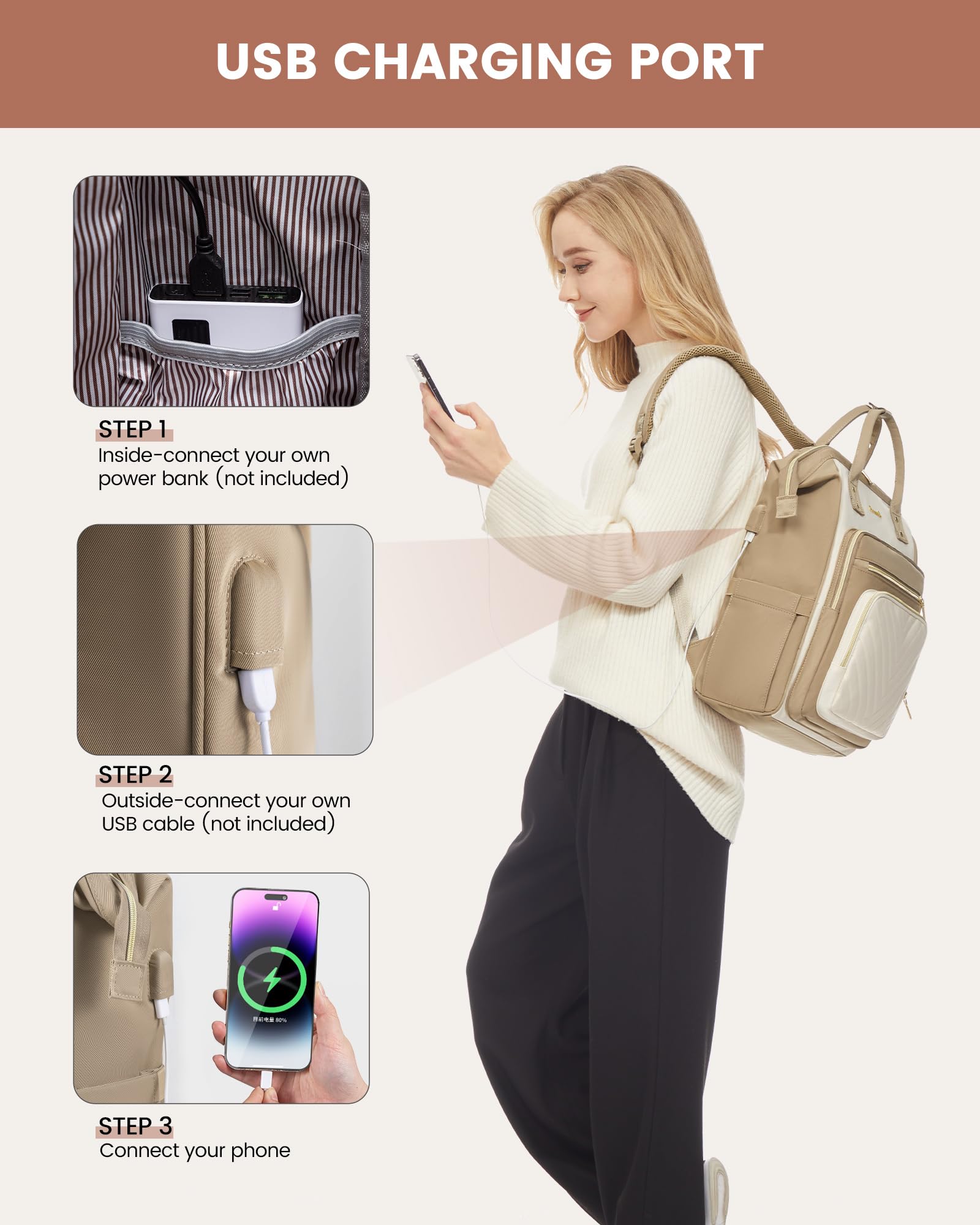 LOVEVOOK 15.6 Inch Women's Laptop Backpack with USB Charging Port - Waterproof Travel Work Backpack for Nurses, Teachers & Professionals - Large Capacity Business Computer Bag for Commuting, School & Office Use