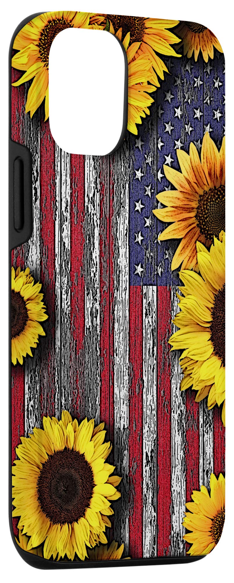 iPhone 12/12 Pro Patriotic Sunflower Phone Case - American Flag Design Protective Cover for iPhone 12/12 Pro - Perfect for Summer, 4th of July, and Patriotic Events