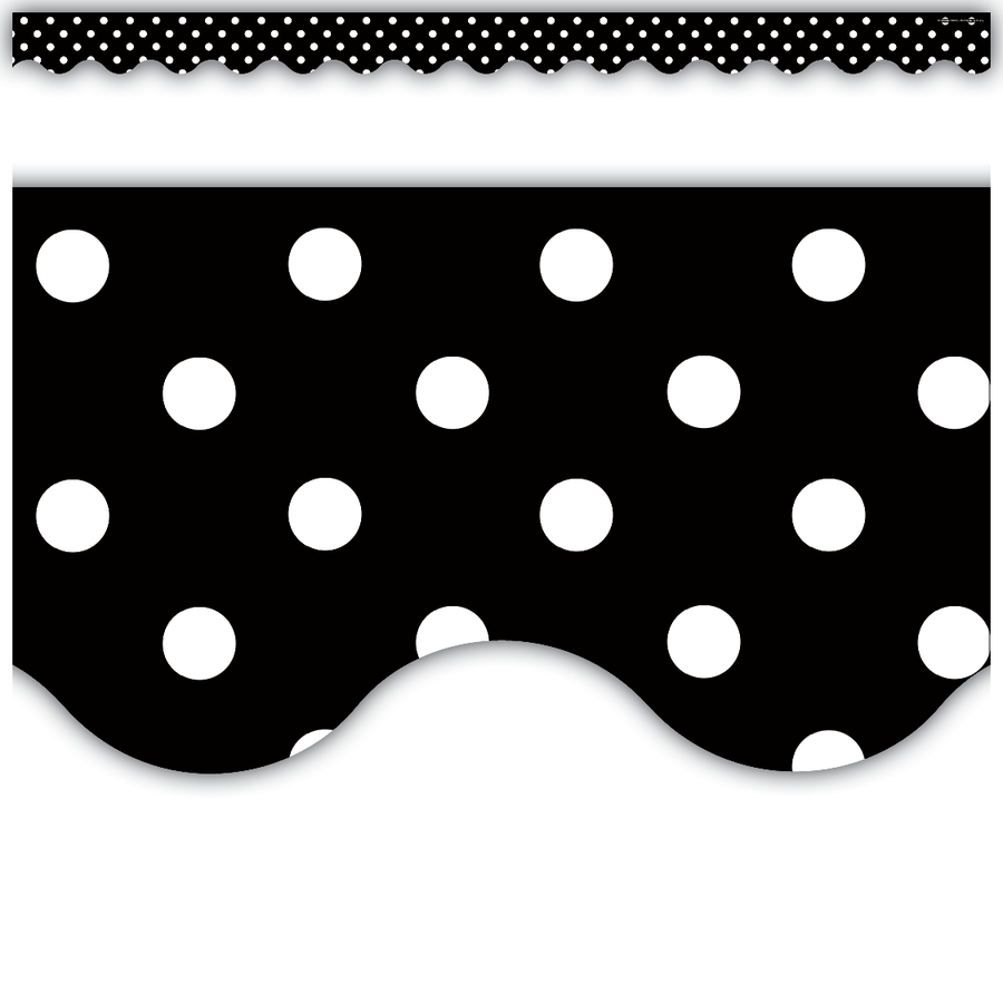 Black Polka Dot Scalloped Edge Trim - Decorative Border for DIY Crafts, Scrapbooking, and Party Decorations