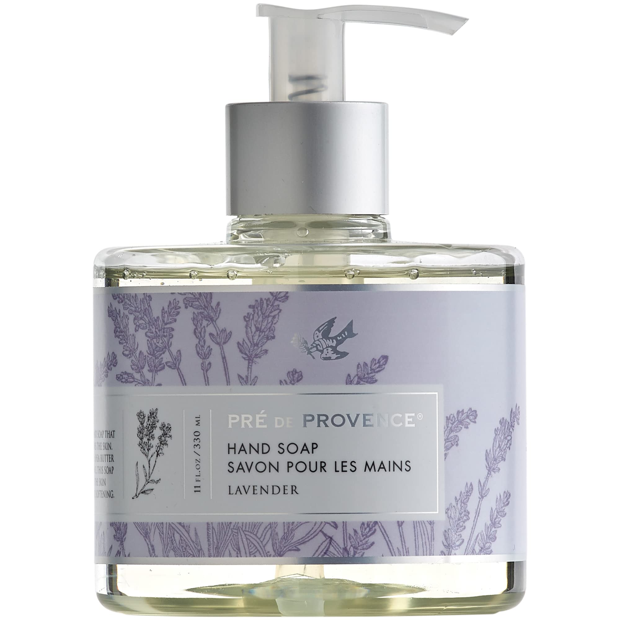 Pre de Provence Liquid Hand Soap with Shea Butter, Vitamin E & Glycerin - 11 fl oz Lavender Scented, Softening & Soothing Hand Wash for Dry Skin - Perfect for Bathroom, Kitchen & Office Use