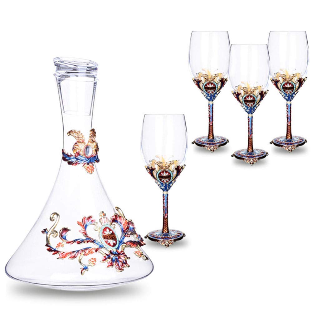 1.5L Lead-Free Crystal Wine Decanter Set with 4 (350ML) Red Wine Glasses - 100% Hand Blown Glass Carafe for Red Wine & Whiskey | Elegant Wine Gift Set for Home, Party, Bar & Romantic Dinners