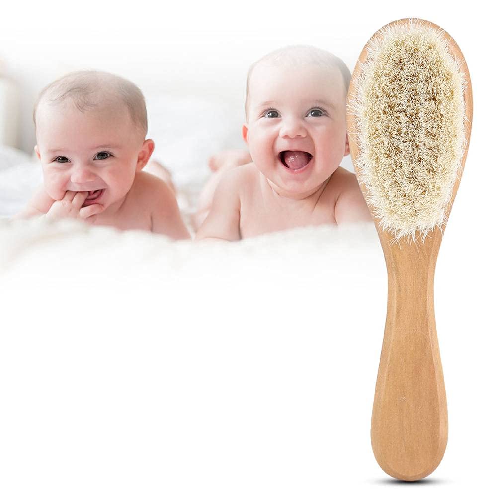 Soft Goat Bristle Baby Hair Brush with Natural Wooden Handle - Gentle Infant Scalp Massage & Grooming Comb for Newborns & Toddlers - Perfect for Daily Hair Care & Relaxing Bedtime Routine