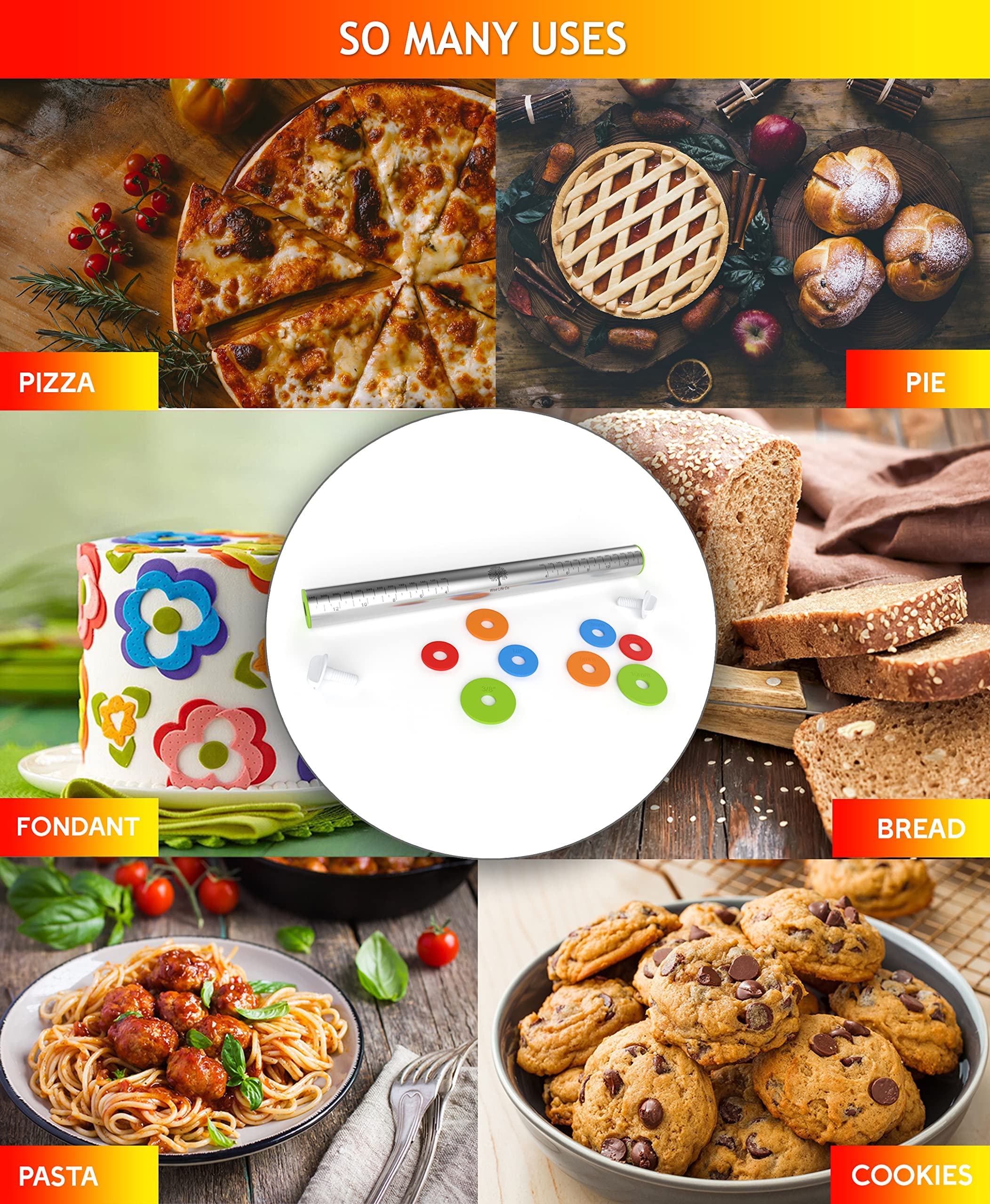 **Adjustable Thickness Rolling Pin & Non-Slip Silicone Baking Mat Set – Stainless Steel Dough Roller for Fondant, Pizza, Pasta, Cookies – Perfect for Home Bakers & Professional Chefs**    *(Use Case: Ideal for rolling dough, baking pastries, crafting fondant decorations, and making homemade pizza or cookies with precision.)*