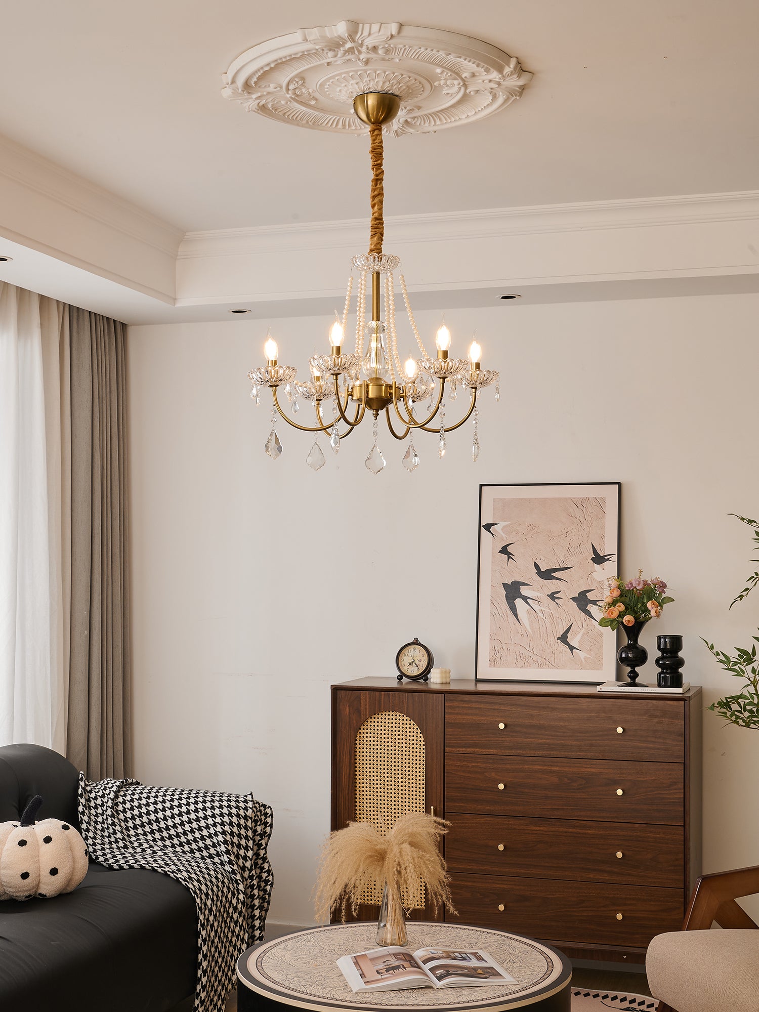 Elegant Crystal Pearl Chandelier - Modern Luxury Ceiling Light Fixture for Dining Room, Bedroom & Living Room Decor
