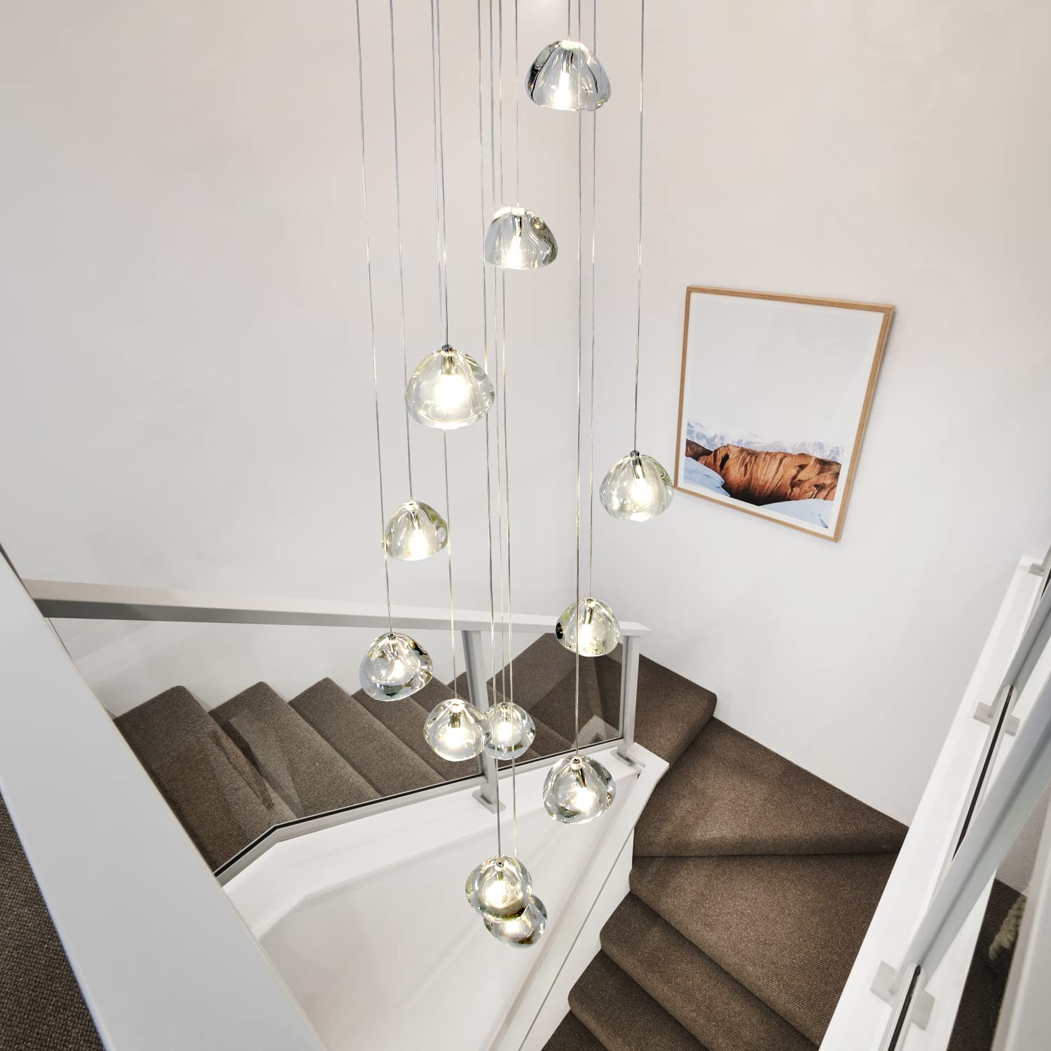 12-Light Modern Chandelier with Crystal Raindrop Design - 15.7