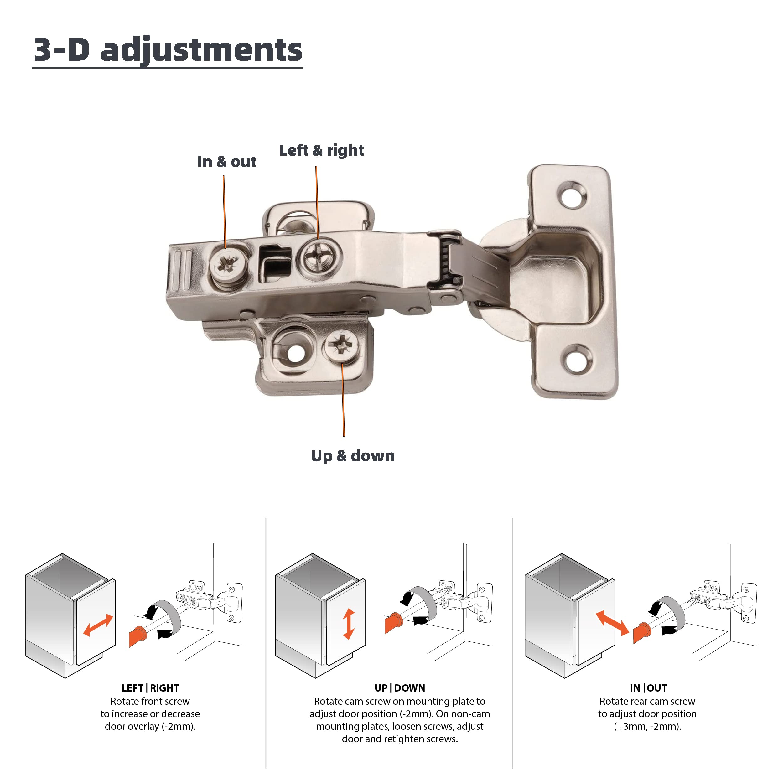 DecoBasics Soft Close Cabinet Hinges (Pack of 2) - 3-Way Adjustable Frameless Kitchen Cabinet Hardware for Drawers & Doors | Easy Installation for Home Kitchen Renovation & DIY Projects