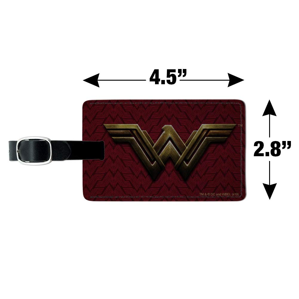 Justice League Wonder Woman Logo Leather Luggage Tag - Durable Rectangle ID Card Holder for Travel Bags, Suitcases & Backpacks - Perfect for Superhero Fans & Comic Conventions