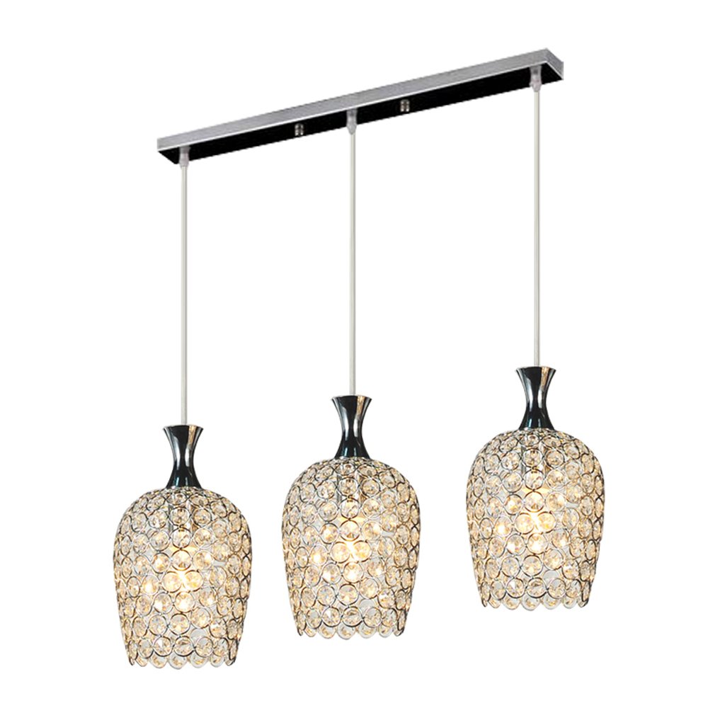 FEEKENBU Modern 3-Light Crystal Chandelier - Elegant Pendant Lighting for Kitchen Island, Dining Room & Living Room | Perfect for Home Decor, Wedding & Restaurant Lighting