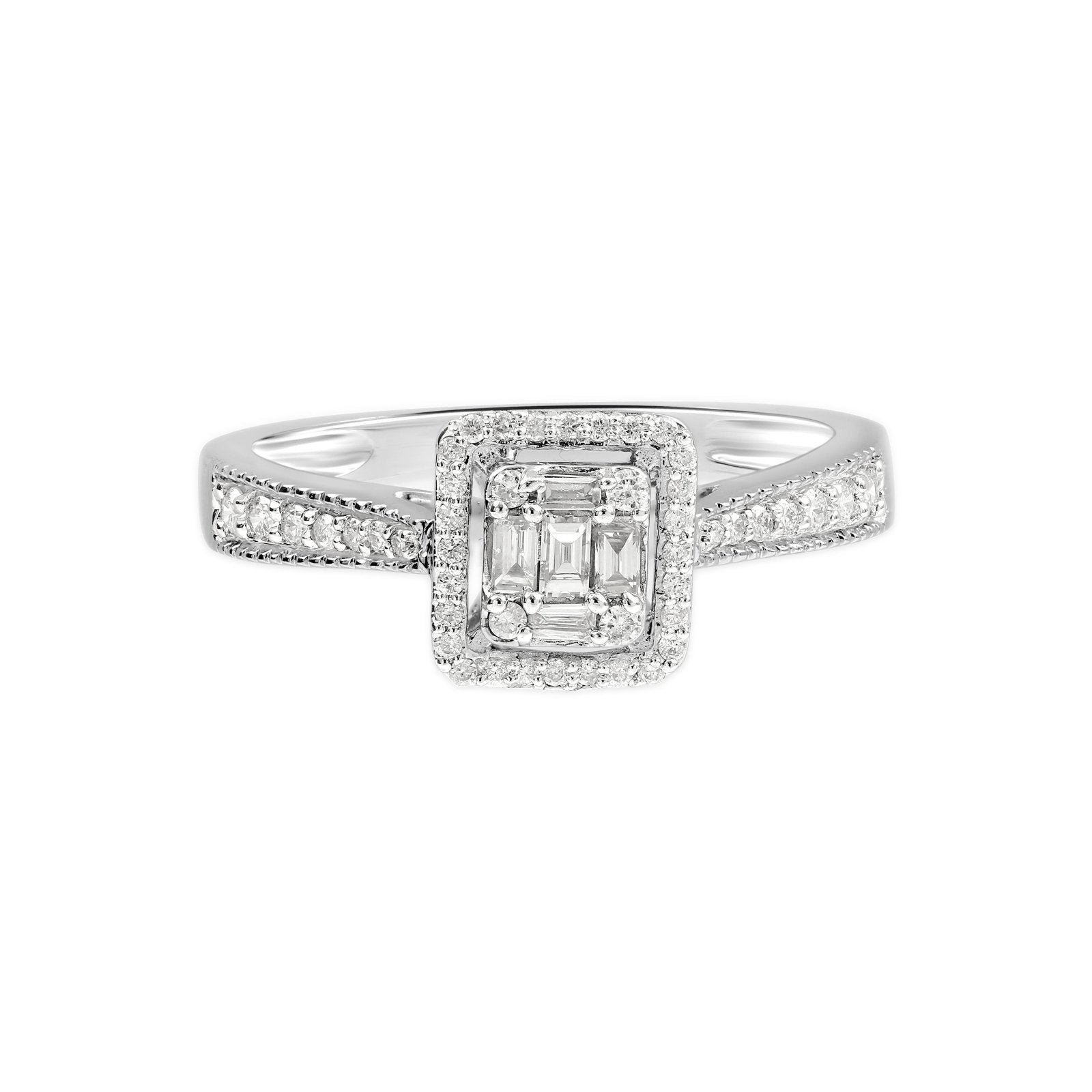 18K White Gold Halo Diamond Engagement Ring with Milgrain Detailing - Perfect for Proposals, Anniversaries & Bridal Jewelry