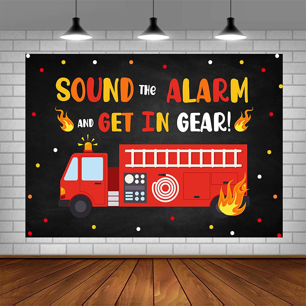 7x5ft Firetruck Birthday Party Decorations for Boys - Firefighter Themed Backdrop with Sound Effects | Perfect for 'Sound The Alarm' Themed Parties, Photography Background & Photo Booth Props | Ideal for Kids' Birthday Celebrations, Firefighter Costume Parties & Themed Events