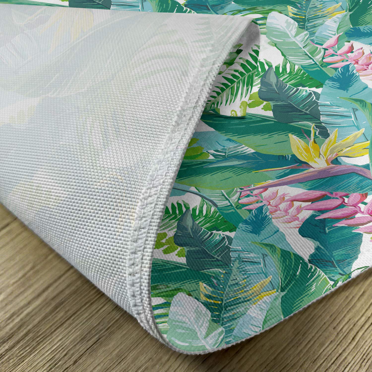 Ambesonne 4-Pack Leaf Print Place Mats - Tropical Plumeria Lilac Floral Design, Washable Fabric for Dining Table & Kitchen Decor in Pink, Blue, Yellow & Green | Perfect for Spring & Summer Parties, Indoor/Outdoor Entertaining