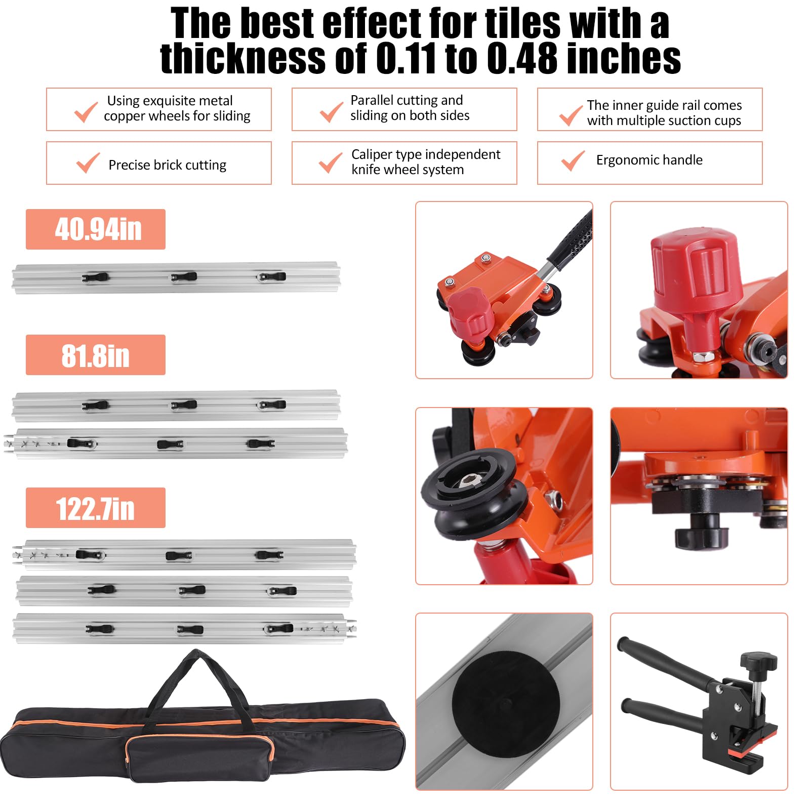Flytohom 102-Inch Large Format Tile Cutter with Carrying Case - Manual Porcelain & Ceramic Tile Cutter for 0.12