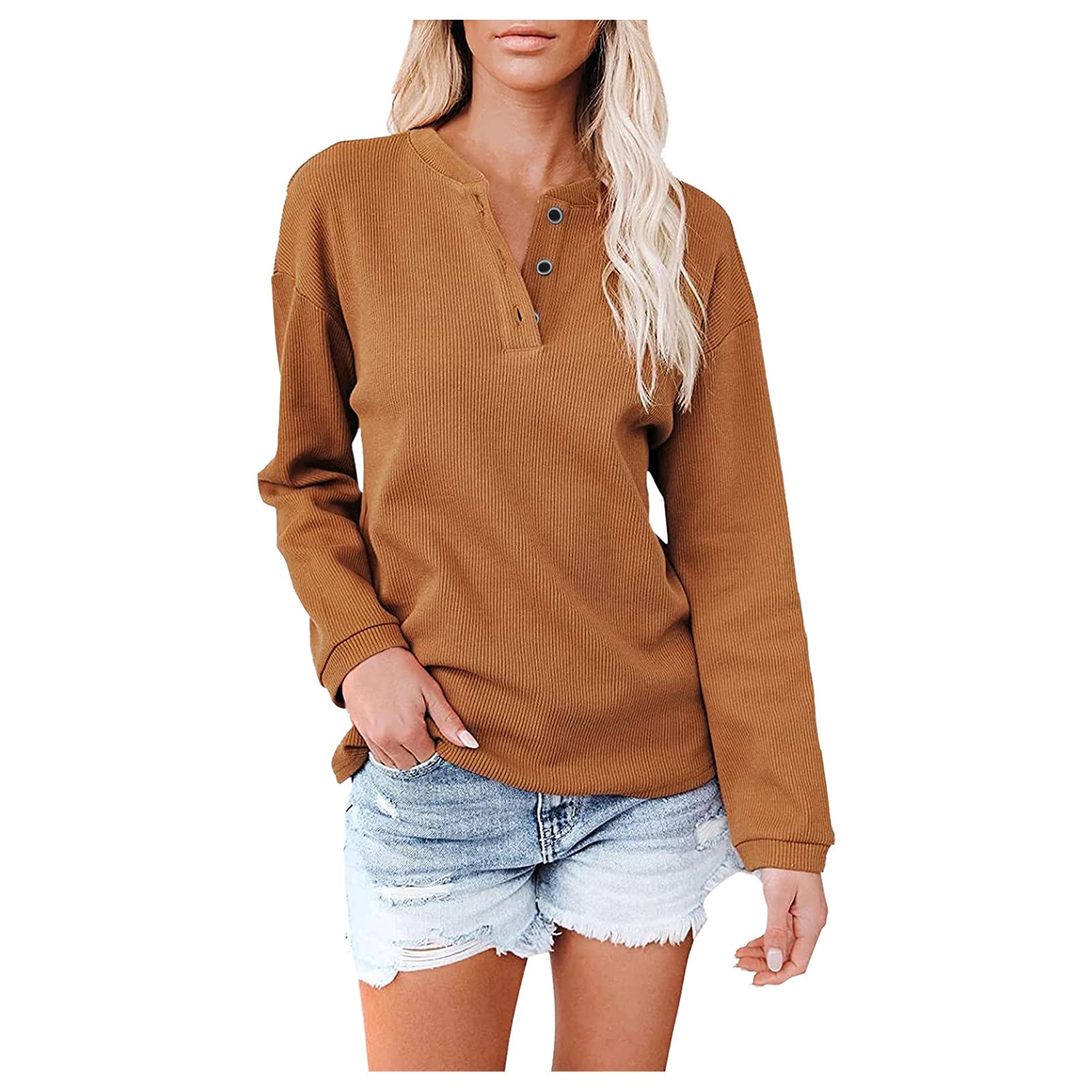 Women's Camouflage Henley Shirts - Long Sleeve Low Cut Fall Tops & Graphic Tees - Casual Blouse & Tunic Sweatshirts for Outdoor Adventures & Everyday Wear