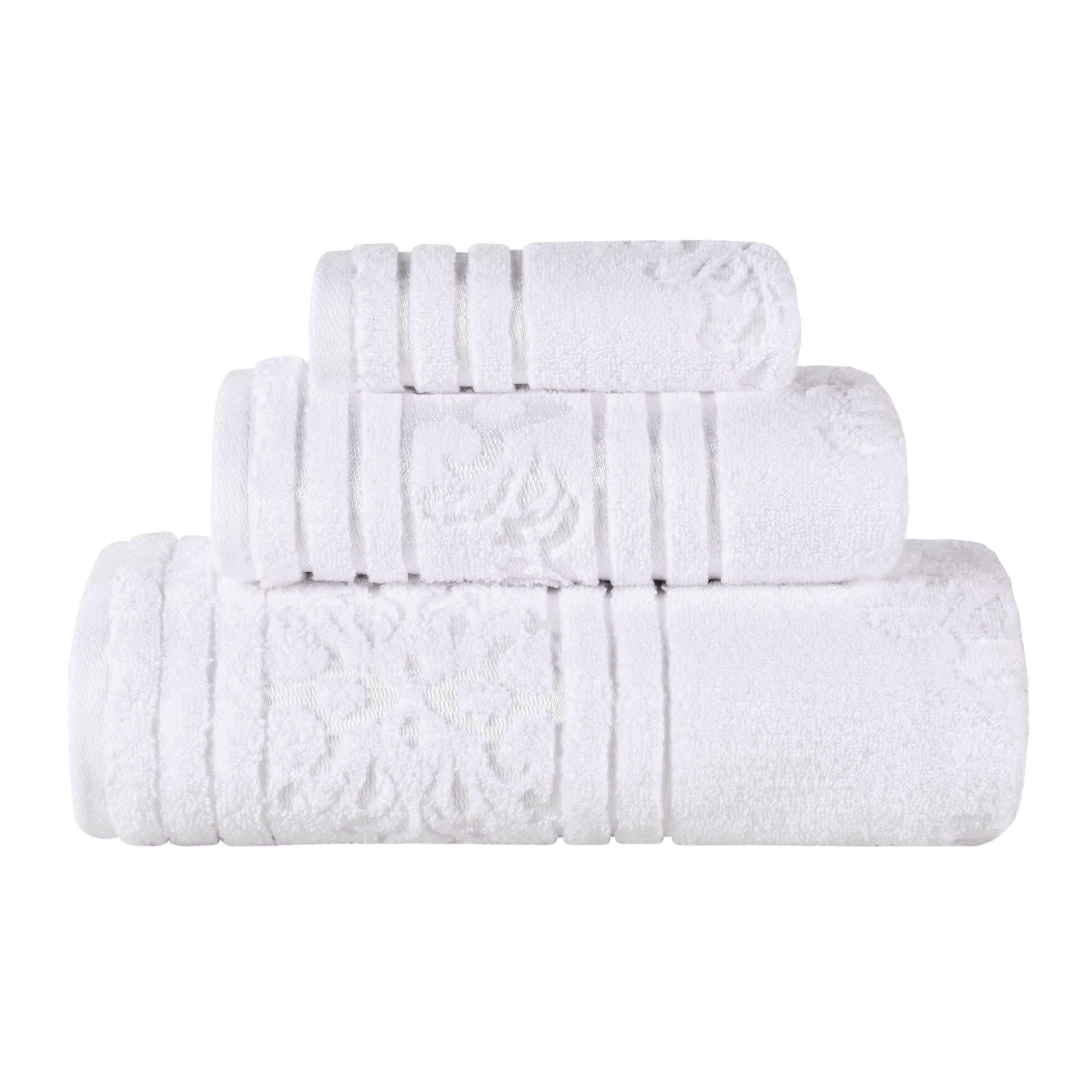 Premium Sadie Zero Twist Cotton 3-Piece Jacquard Towel Set with Elegant Floral Design - Soft Bath Towels for Spa, Guest Bathroom & Luxury Home Decor