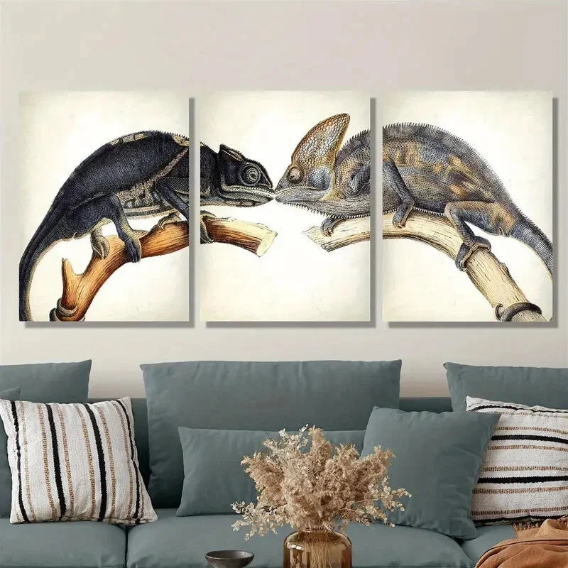 3-Piece Lizard and Chameleon Wall Art Set - Framed Canvas 40x60cm | High Quality Print | 100% Australian Made | Ready to Hang | Perfect for Living Room, Bedroom & Office Decor