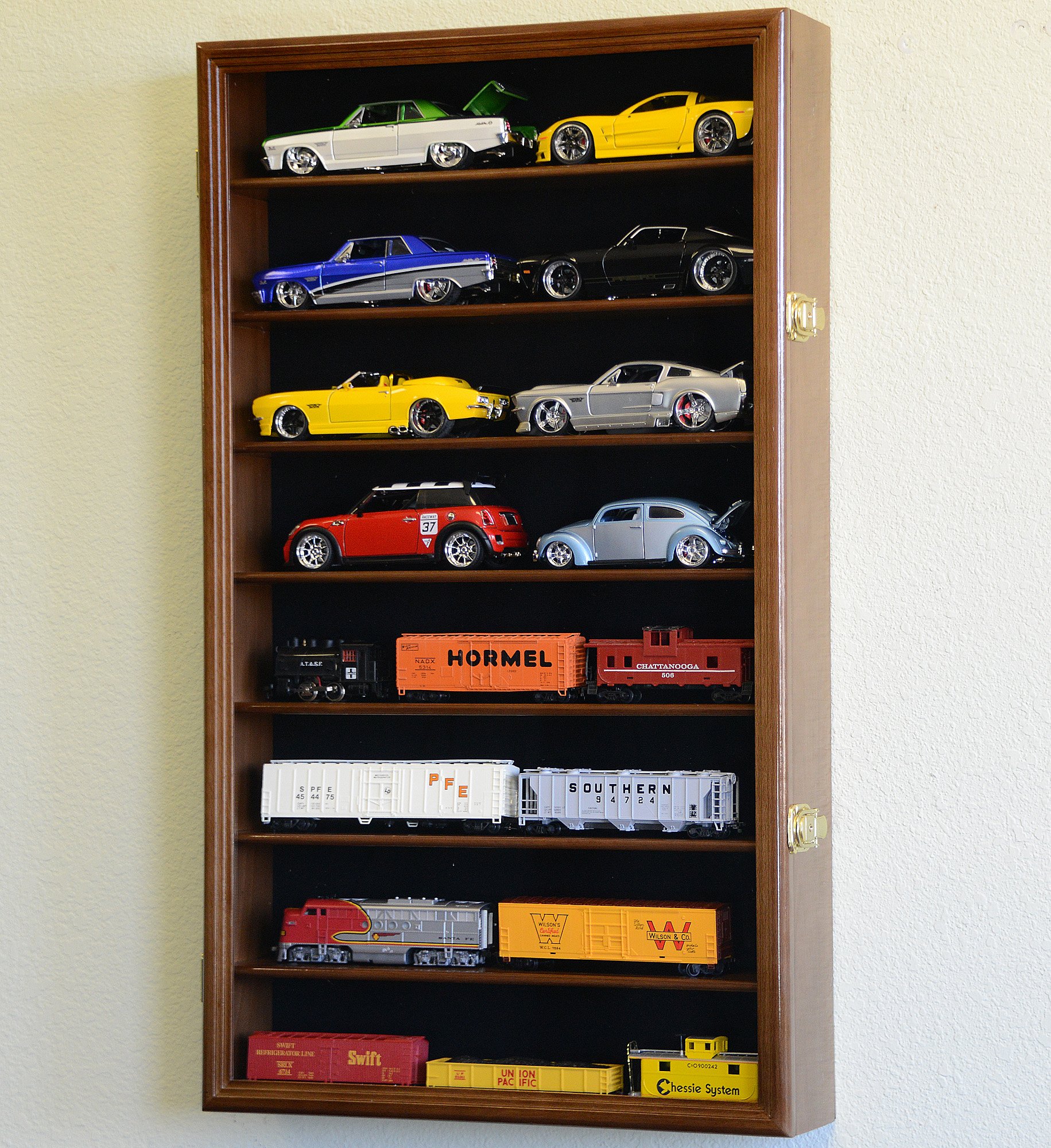 1/24 Scale Diecast Model Car Display Case - Holds 16 Large 1:24 Scale Cars - Walnut Finish Cabinet for Collectors & Enthusiasts | Perfect for Showcase, Storage & Home Decor