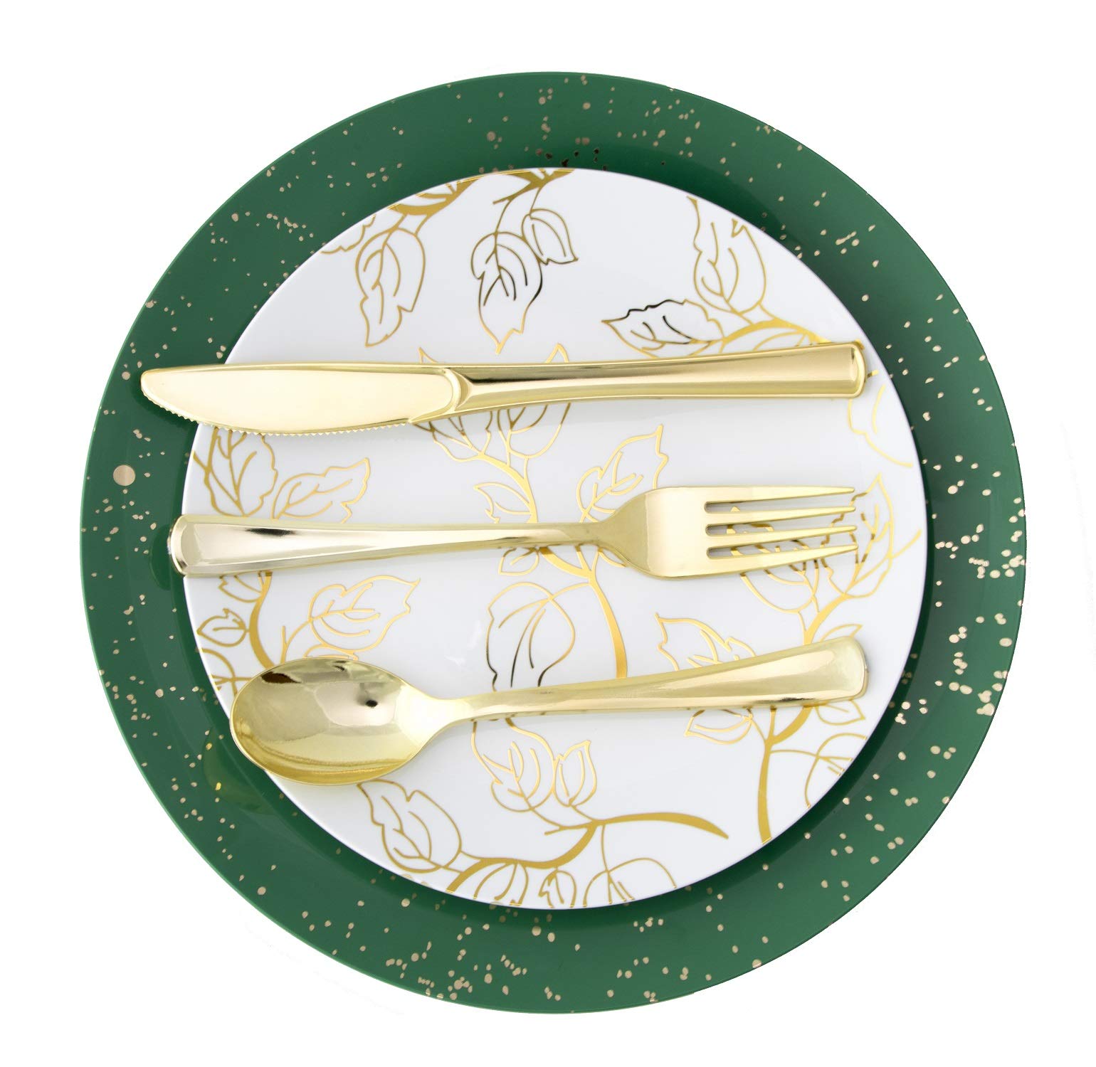 Trendables 100-Piece Disposable Dinnerware Set - Holiday Themed Plastic Plates, Forks, Knives & Spoons Combo (20 Large 10.25