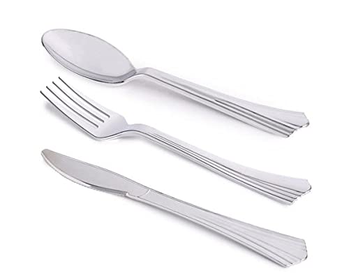 Premium Shiny Metallic Silver Plastic Cutlery Set - 600 Forks (6.75