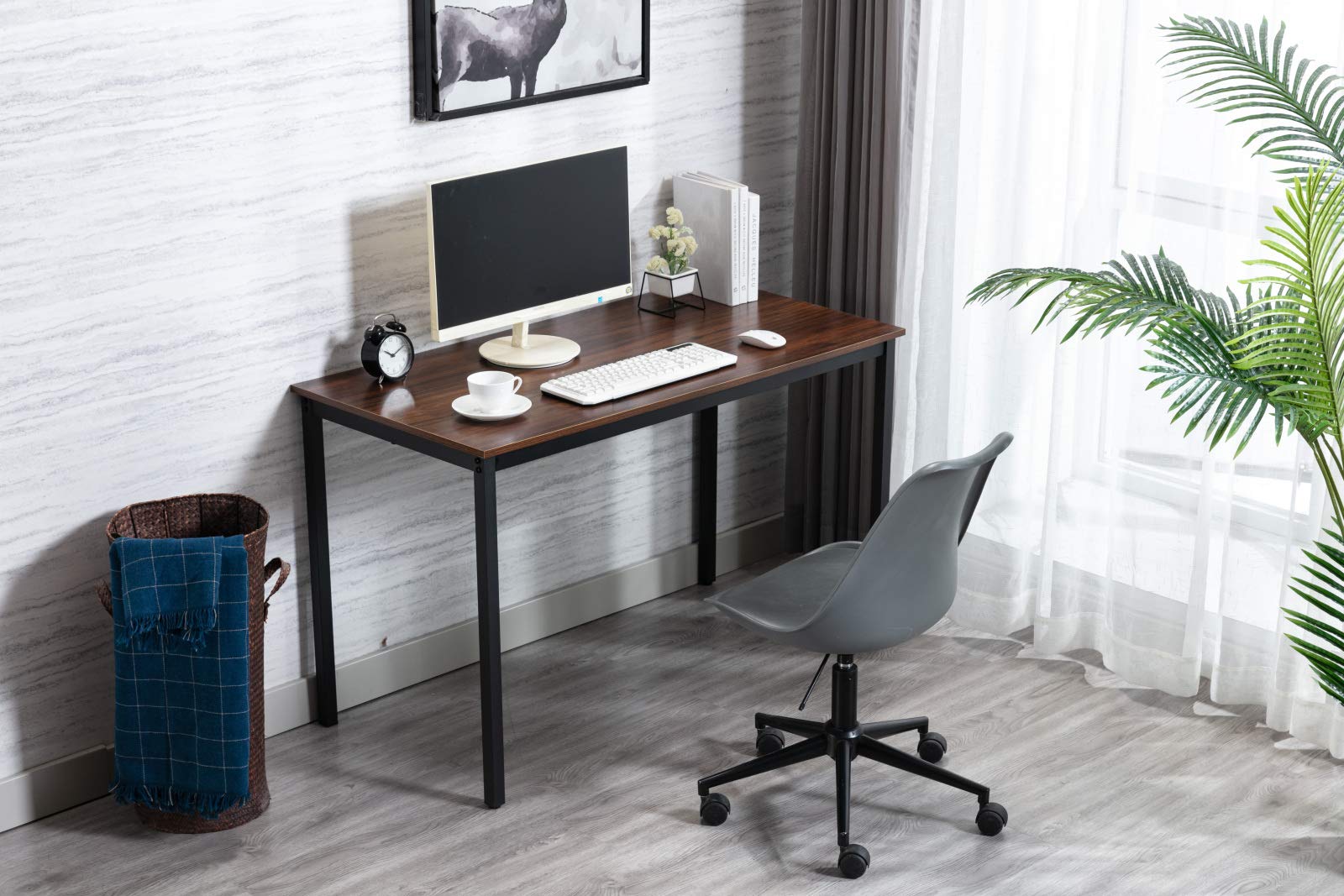 Modern Sturdy 47.2 Inch Computer Desk - Ergonomic Home Office Desk with Metal Frame & Waterproof Surface | Study Writing Workstation for Laptop PC Notebook | Perfect for Small Spaces & Remote Work (Black)