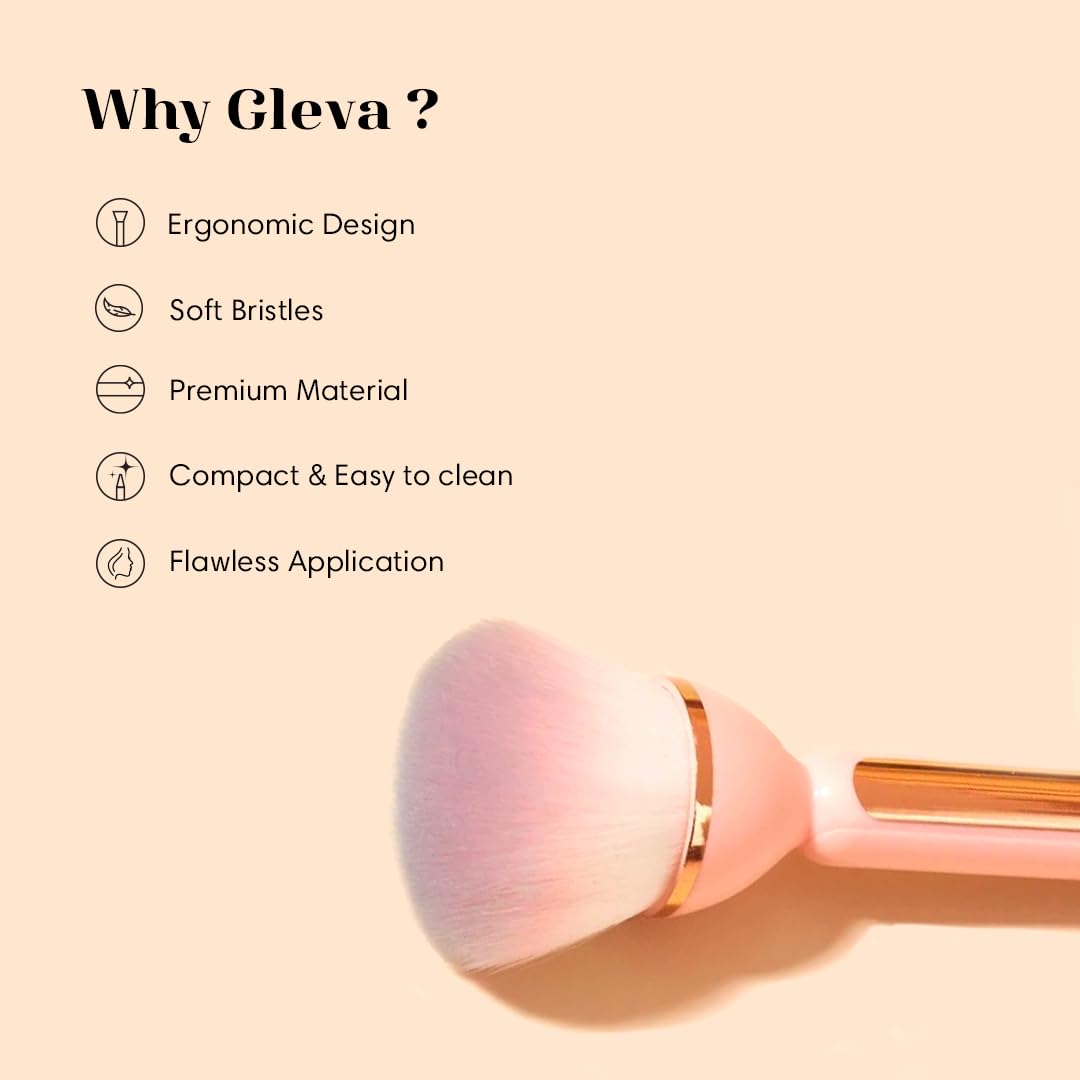 Gleva Professional Powder & Blush Cheek Brush - Multipurpose Travel Makeup Brush for Contouring, Highlighting, and Blending on Cheeks, Forehead, Jawline & Nose - Flawless Finish Cosmetic Brush for Women & Girls (Black) | Perfect for Everyday Makeup, Travel, and Professional Makeup Kits