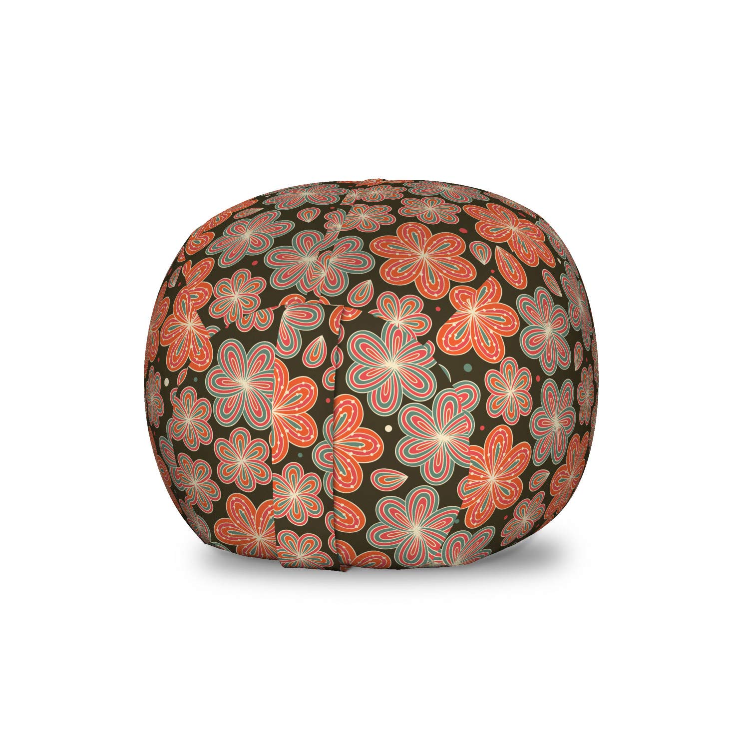 Ambesonne Floral Storage Toy Bag Chair - Washable Stuffed Animal Organizer with Abstract Vintage Flower Pattern, Small Multicolor for Kids' Room, Nursery & Playroom Organization