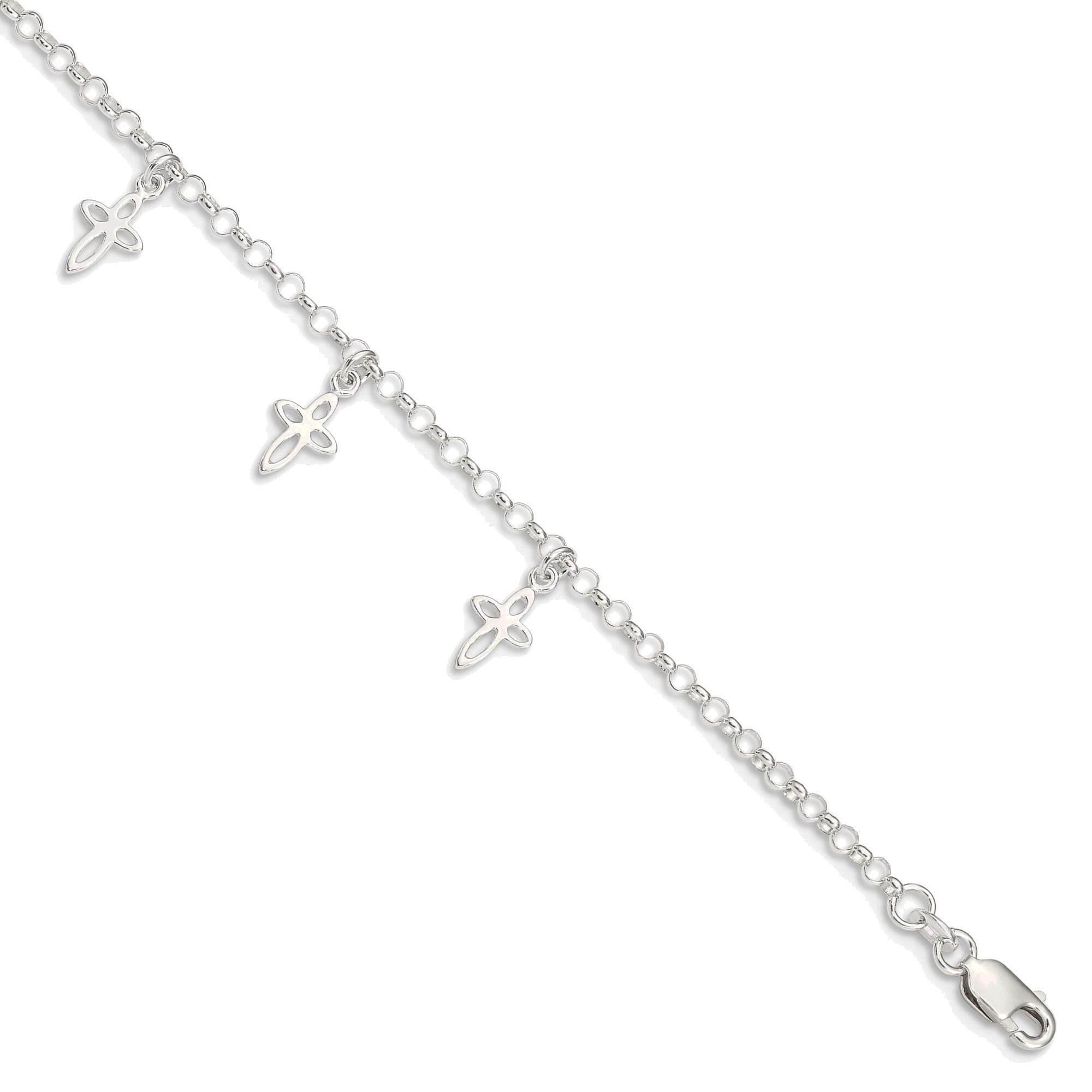 Bonyak Sterling Silver 9 Inch Cross Ankle Bracelet for Women - Elegant Religious Jewelry Gift for Baptism, Easter & Everyday Wear