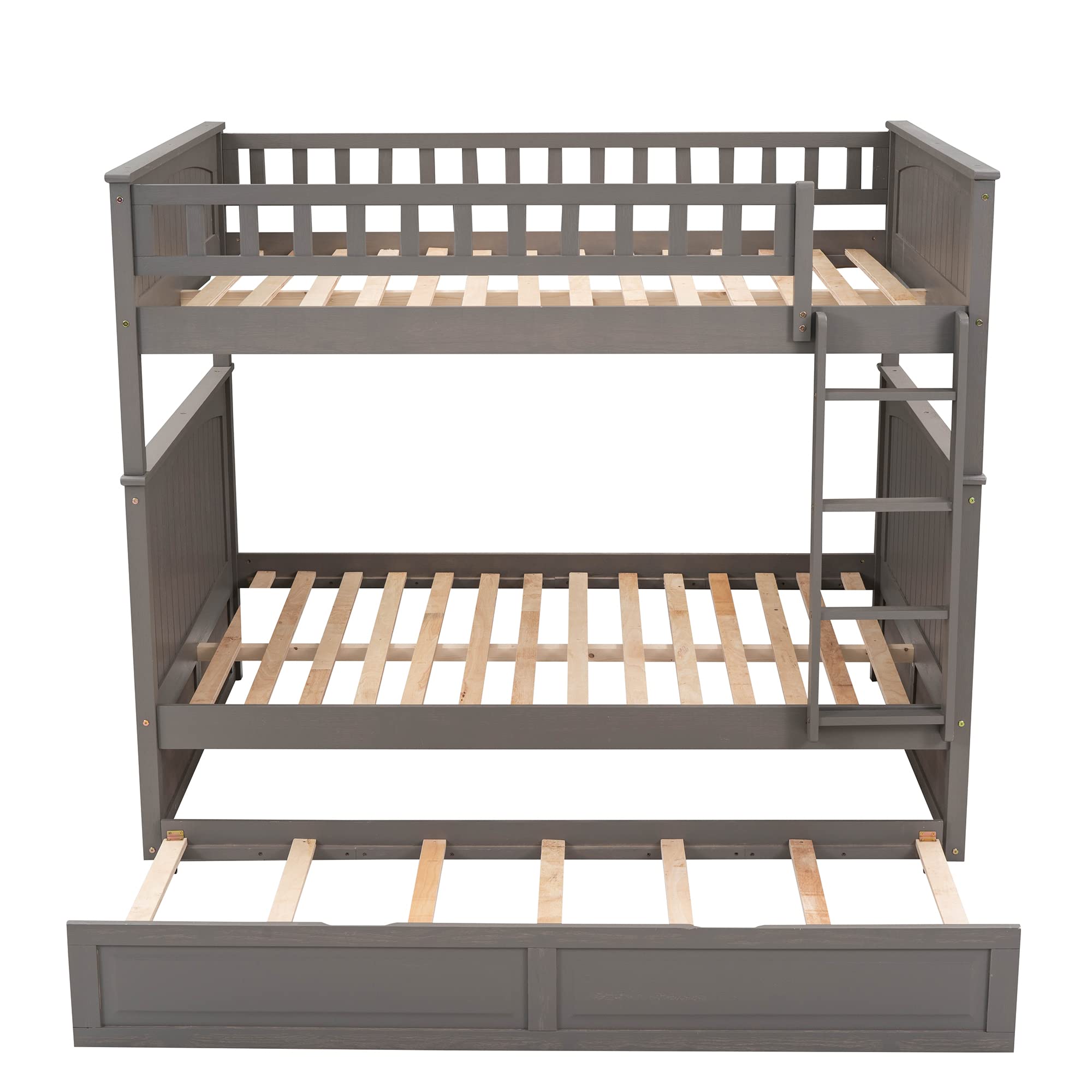 Harper & Bright Designs Full Over Full Bunk Beds with Twin Trundle - Detachable Wooden Bunk Bed Frame with Safety Guard Rails, No Box Spring Needed (Brushed Gray) - Perfect for Kids' Bedroom, Guest Room & Space-Saving Solutions