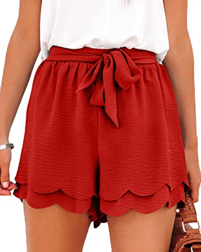 Women's Casual Layered Petal Bow Tie Waist Drawstring Shorts with Pockets - Perfect for Summer Outfits, Beach Vacations & Everyday Wear