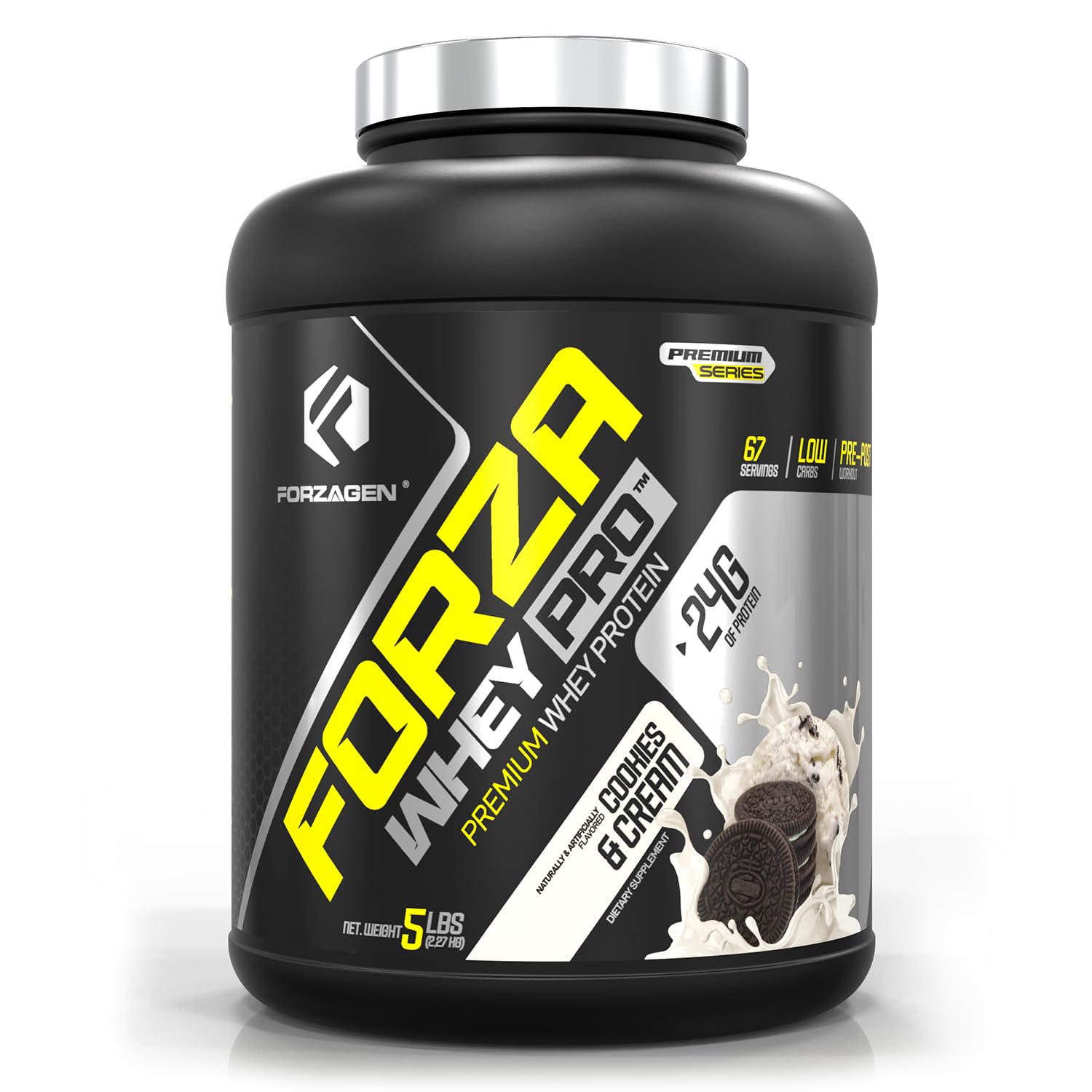 Forzagen Whey PRO Low Carb Protein Powder - 24g Protein per Serving, Low Sugar, Premium Whey Isolate for Men & Women | Cookies & Cream Flavor, 5 lbs (67 Servings) | Post-Workout Recovery, Muscle Building, Healthy Shakes & Smoothies