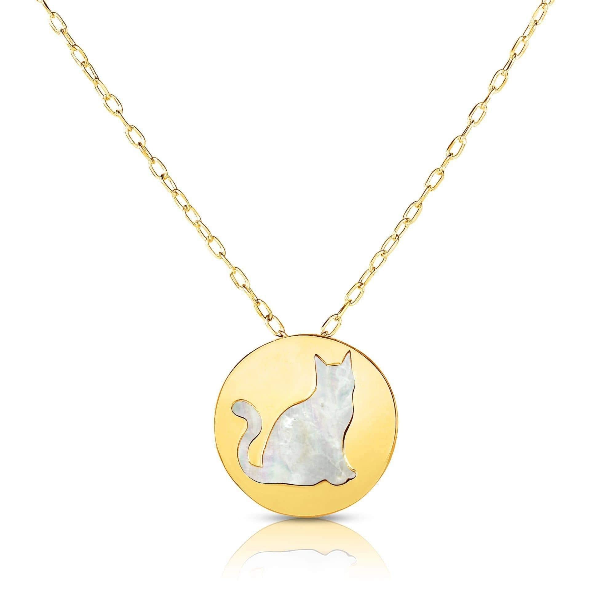 Giorgio Bergamo 14K Yellow Gold Mother of Pearl Cat Pendant Necklace - Elegant Jewelry Gift for Women, Perfect for Valentine's Day & Anniversary