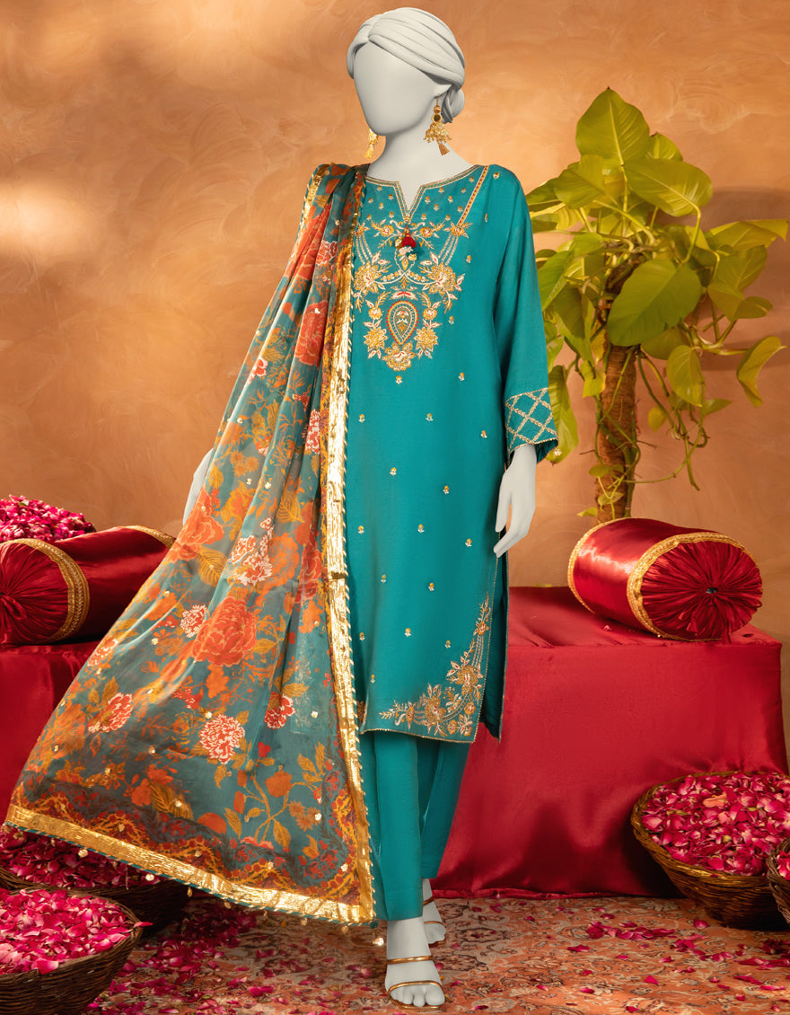Premium Cotton Silk Blend Blue Stitched Suit for Men by J. Junaid Jamshed - Perfect for Weddings, Formal Events & Special Occasions