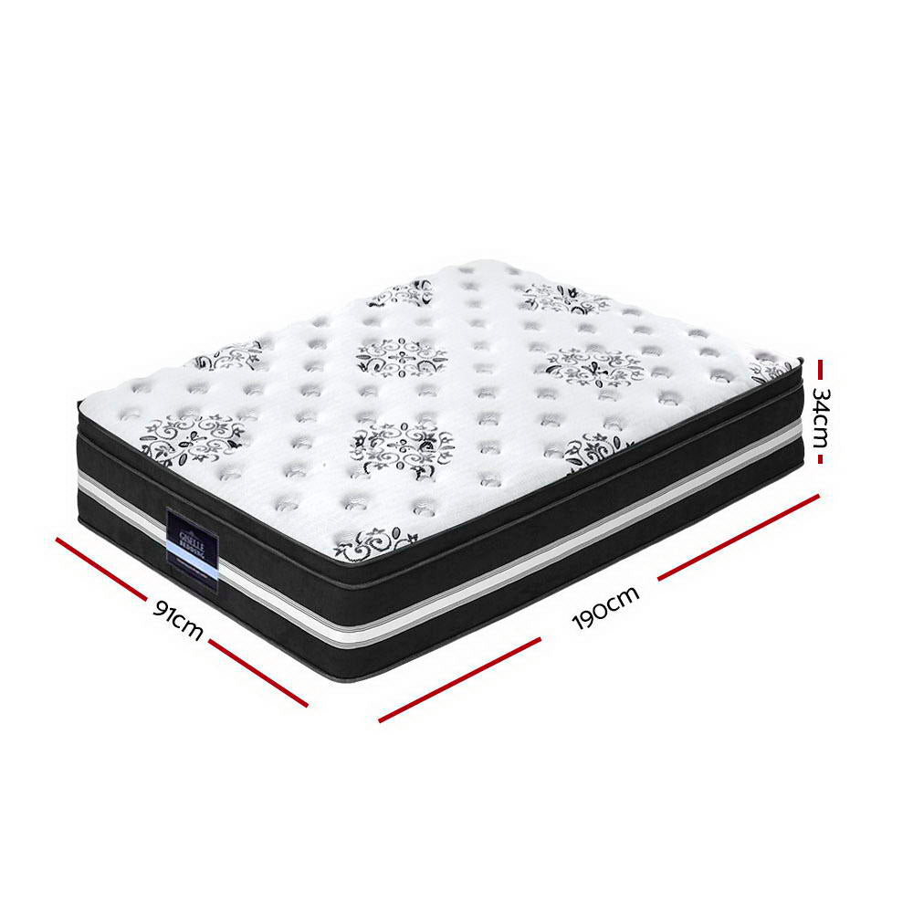Donegal Euro Top Cool Gel Pocket Spring Mattress - 34cm Thick Single Size for Optimal Support & Cooling Comfort | Perfect for Hot Sleepers & Back Pain Relief