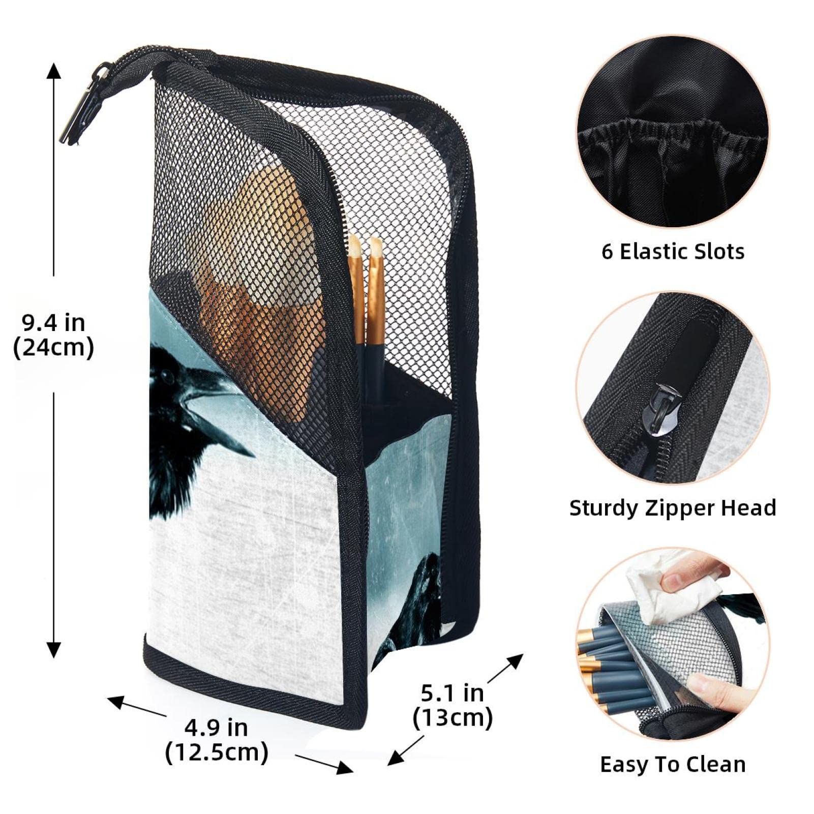 Premium 12-Piece Makeup Brush Organizer Bag with Portable Holder Case - Black Crow Design for Travel & Home Storage | Ideal for Makeup Artists & Beauty Enthusiasts