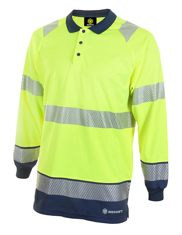 Deltic Hi-Vis Two-Tone Long Sleeve Polo Shirt - High Visibility Workwear for Construction & Safety Professionals
