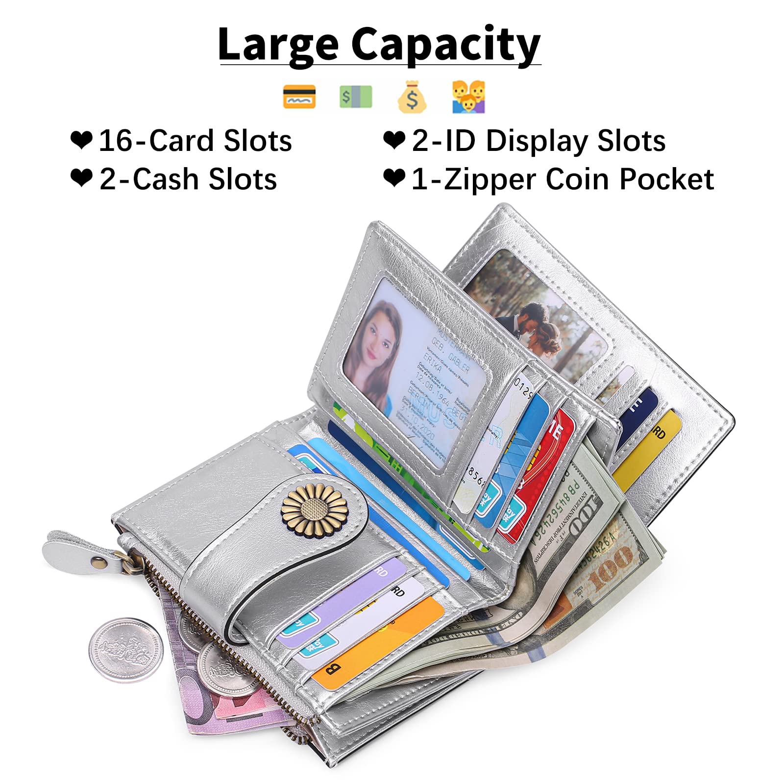 SENDEFN RFID Blocking Leather Wallet for Women - Slim Bifold Card Holder with ID Window | Perfect for Travel & Daily Use