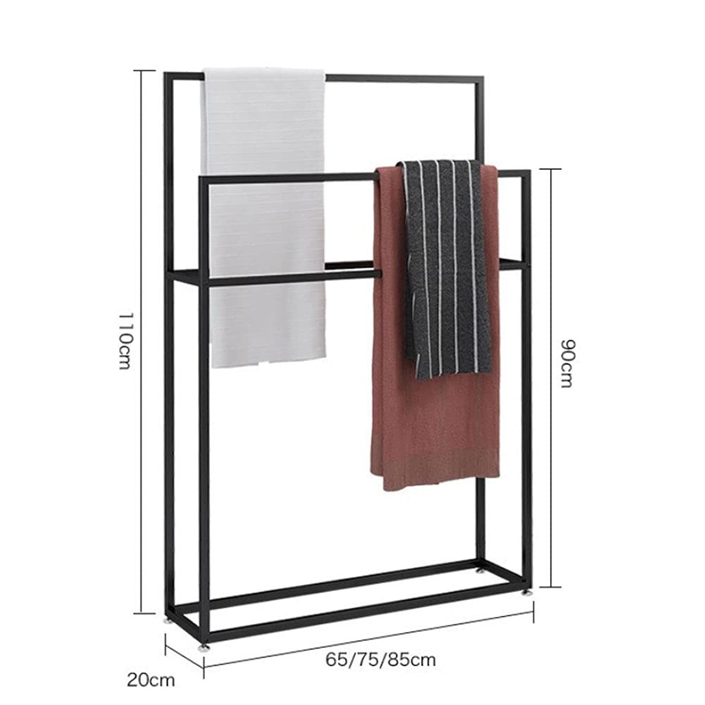 Premium Black Metal Floor Standing Bathroom Towel Rack - 4-Tier Tall Towel Holder Stand (65×20×110cm) for Bathrooms, Hot Tubs, Poolside & Balcony Organization - Durable Utility Shelf for Towels, Robes & Bath Accessories