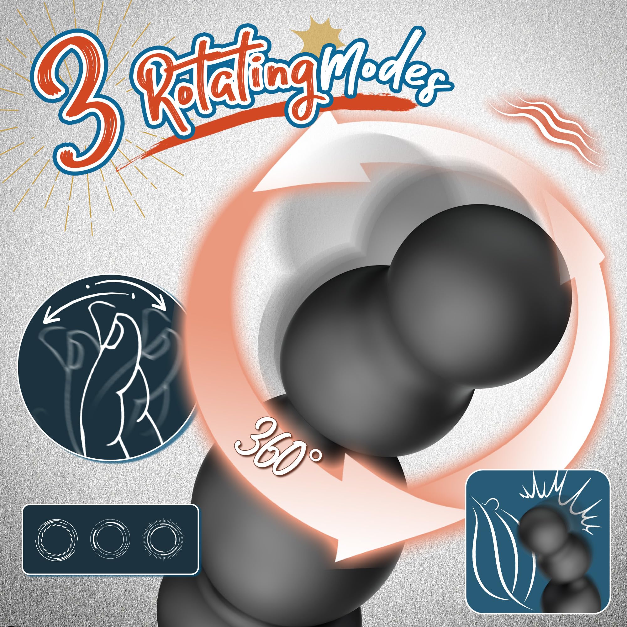 Men's Anal Vibrator with Cock Ring - 3 Rotation & 10 Vibration Modes for Couple Play