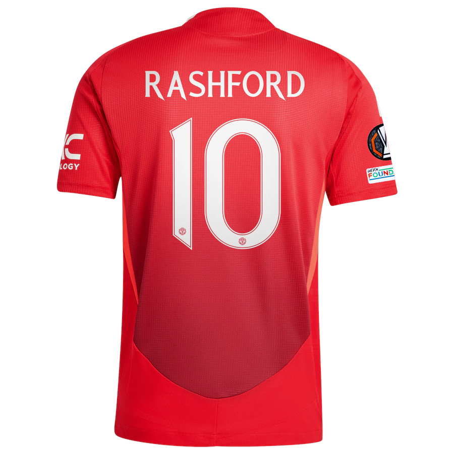 Adidas Manchester United Authentic Marcos Rashford Home Jersey 2024/25 with Europa League Patches - MUFC Red/Bright Red - Perfect for Matchdays, Fan Events & Soccer Enthusiasts