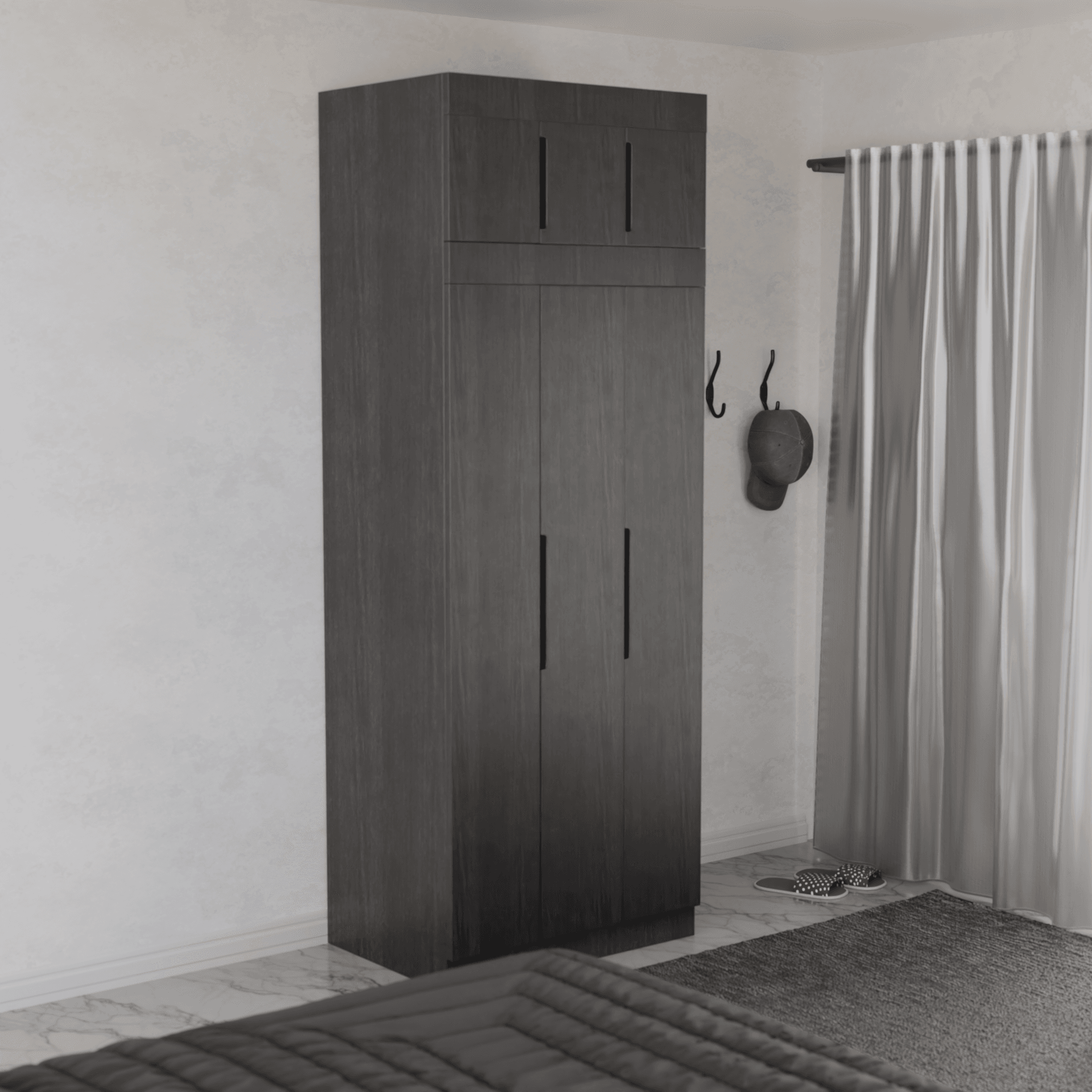 Harris 3-Door Open Wardrobe with Top Shelf - Modern Freestanding Closet for Bedroom, Living Room & Dorm Organization