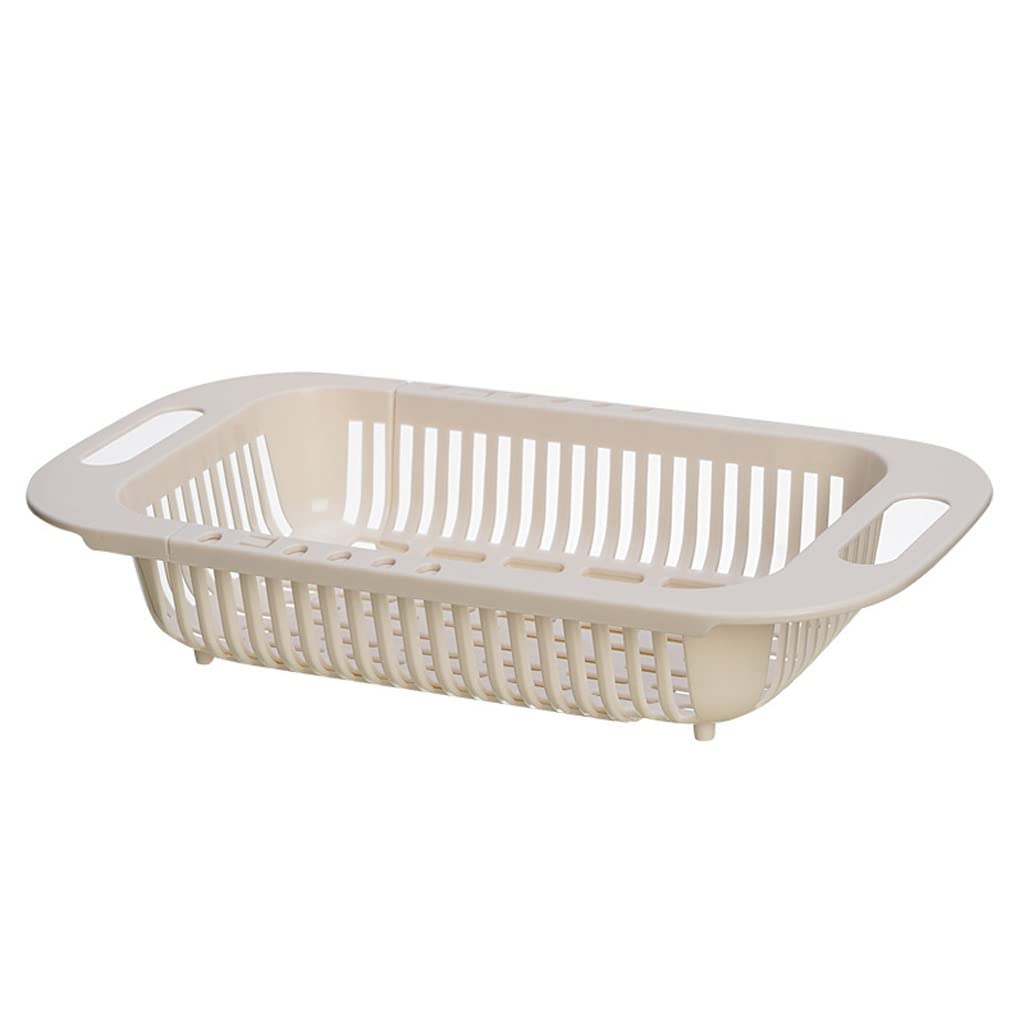 Stainless Steel Retractable Kitchen Sink Organizer - Expandable Dish Drying Rack for Bowls, Utensils, Fruits & Vegetables - Space Saving Drain Basket (Beige) - Perfect for Small Kitchens & Countertop Organization