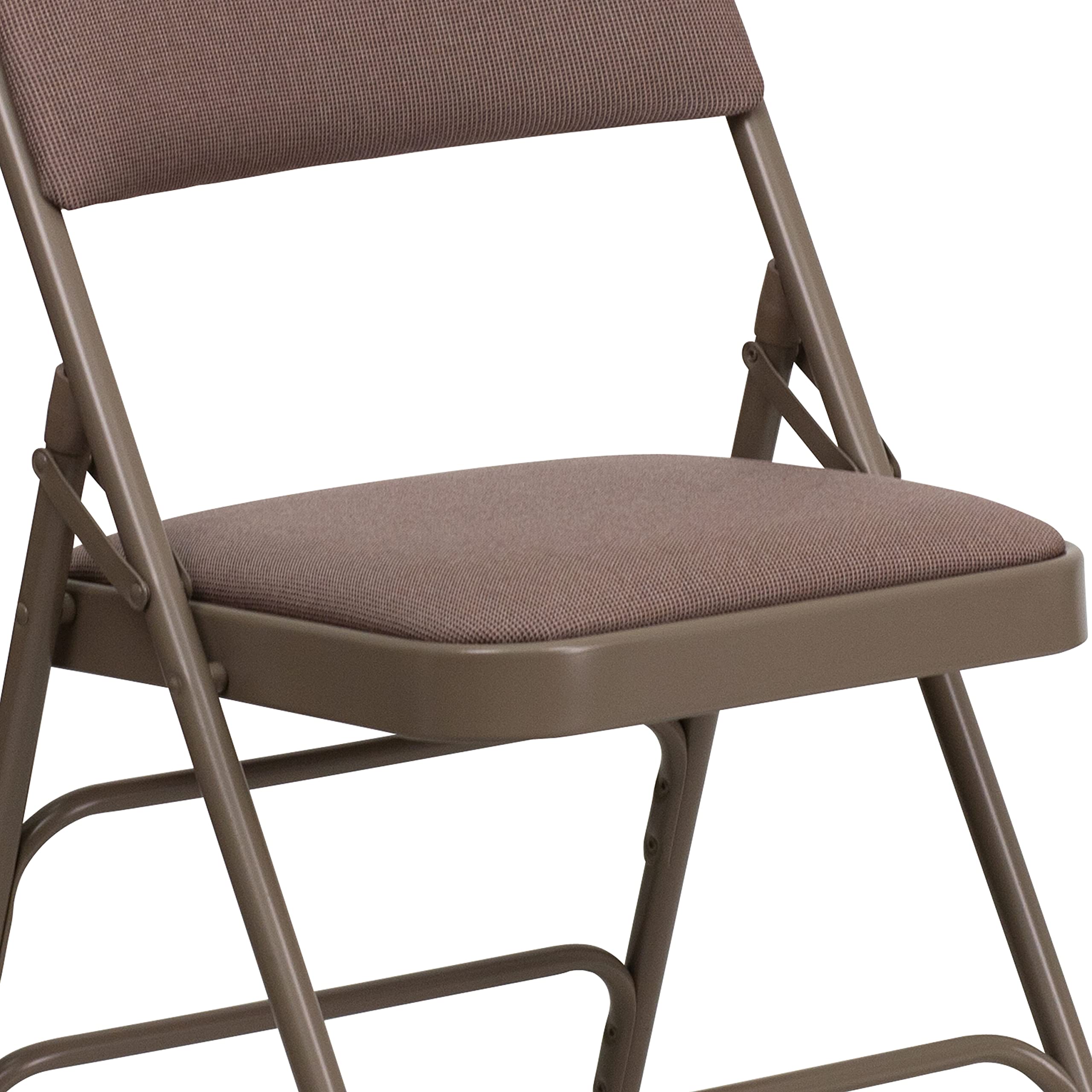EMMA + OLIVER 2 Pack Beige Fabric Folding Chairs with Curved Triple-Braced Metal Frame - Perfect for Weddings, Parties, and Outdoor Events