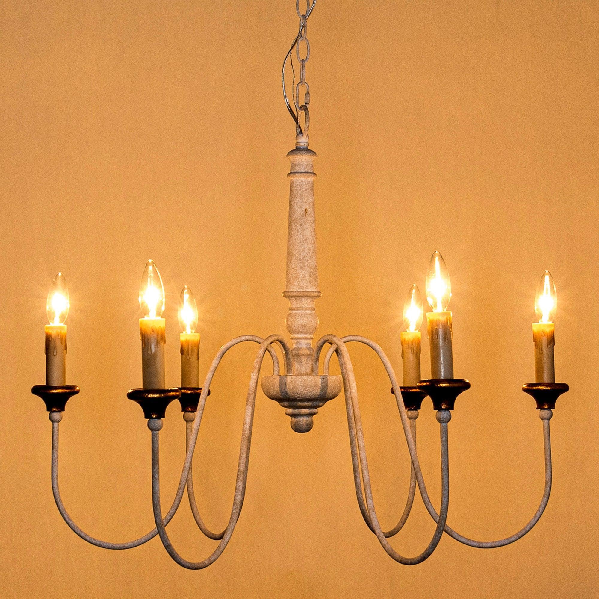 6-Light French Country Candle Style Chandelier in Distressed Finish - Rustic Farmhouse Lighting for Dining Room, Bedroom, or Entryway