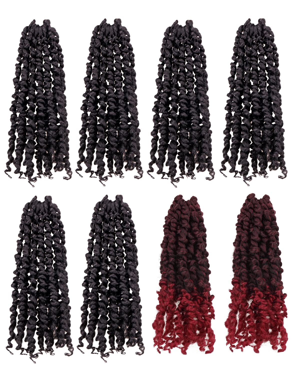 10 Inches 8 Packs Passion Twist Crochet Hair for Black Women - Mixed Color Combo (6 Packs 1B + 2 Packs T1B/BUG) - Pre-Twisted Soft Synthetic Braiding Hair Extensions - Perfect for Protective Styles, Box Braids, and Natural Hair Care (10