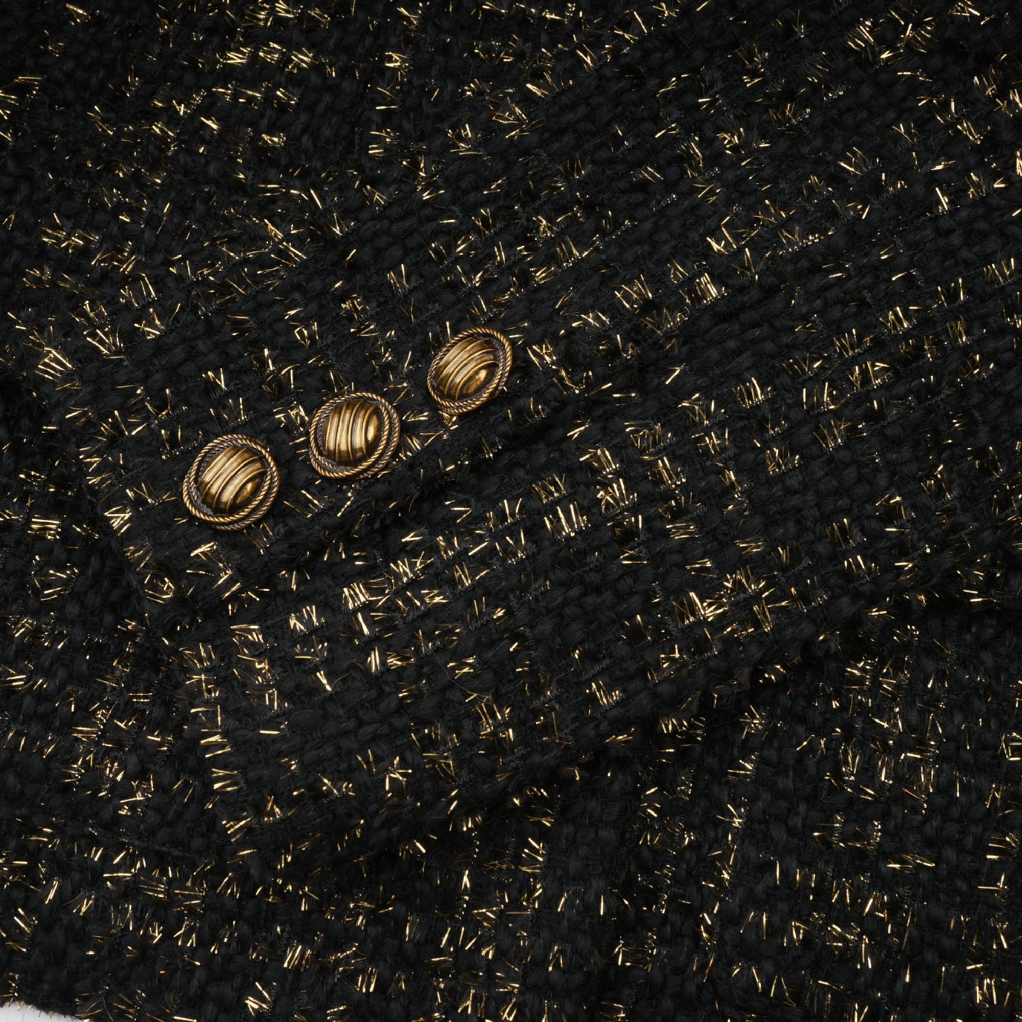 Claudine Black Metallic Tweed Jacket & Shorts Matching Set - Women's Elegant Two-Piece Outfit for Party, Dinner & Special Occasions