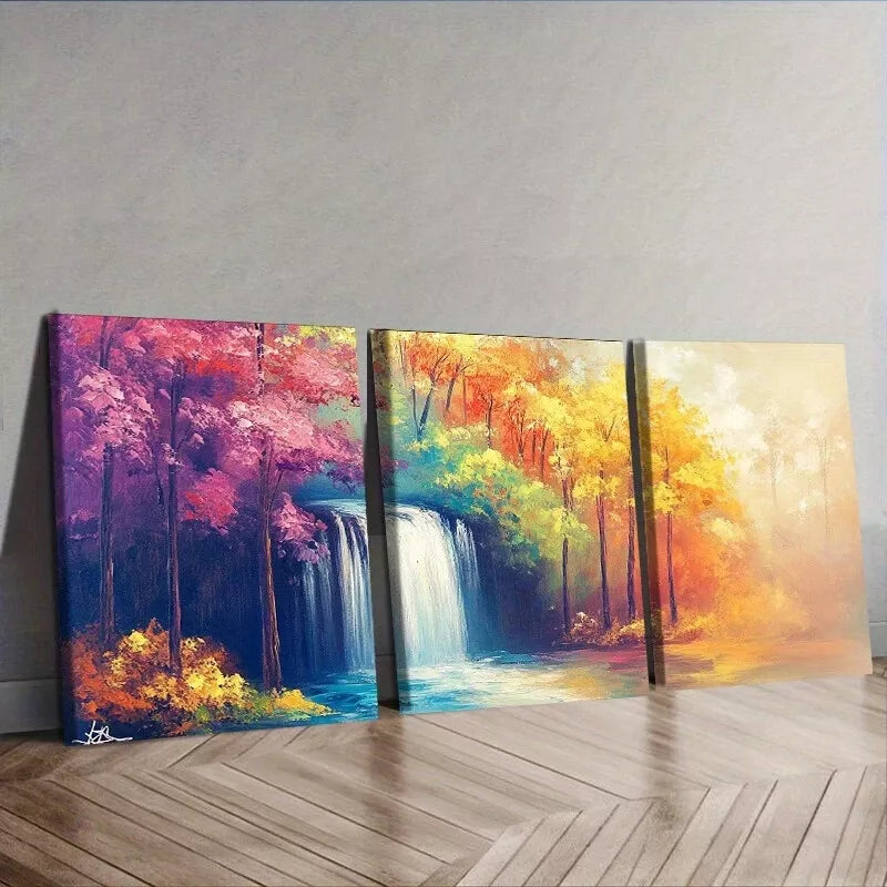 3-Piece Waterfall in the Forest Nature Wall Art Set - Framed Canvas Prints 50x70cm (20x28in) | High Quality Australian Made Wall Decor | Perfect for Living Room, Bedroom & Office Decor