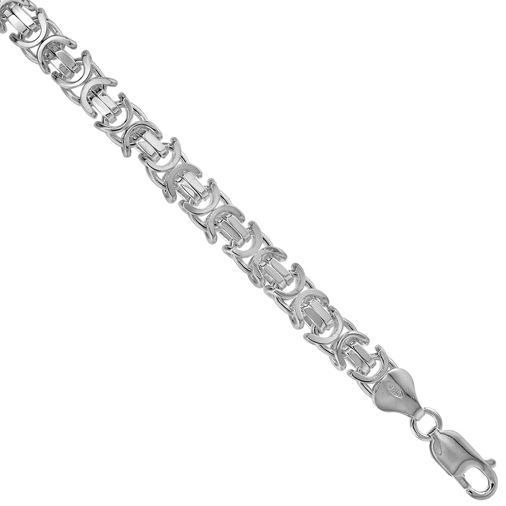 Sterling Silver 9mm Flat Byzantine Chain Necklace & Bracelet Set - Medium Heavy Weight, 7-26 Inch Adjustable - Perfect for Gifts, Layering & Everyday Wear