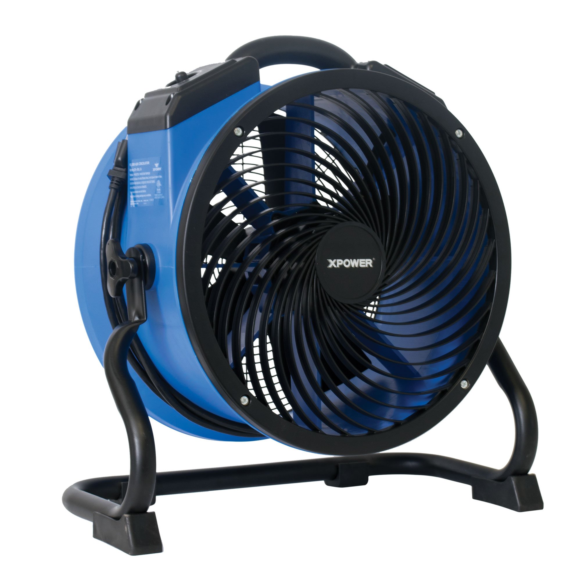XPOWER FC-300 Heavy Duty Industrial High Velocity Air Circulator Fan - 14 Inch, 2100 CFM, Variable Speed with Timer, Black & Blue - Perfect for Shop Floors, Warehouses, Construction Sites, and Large Room Ventilation