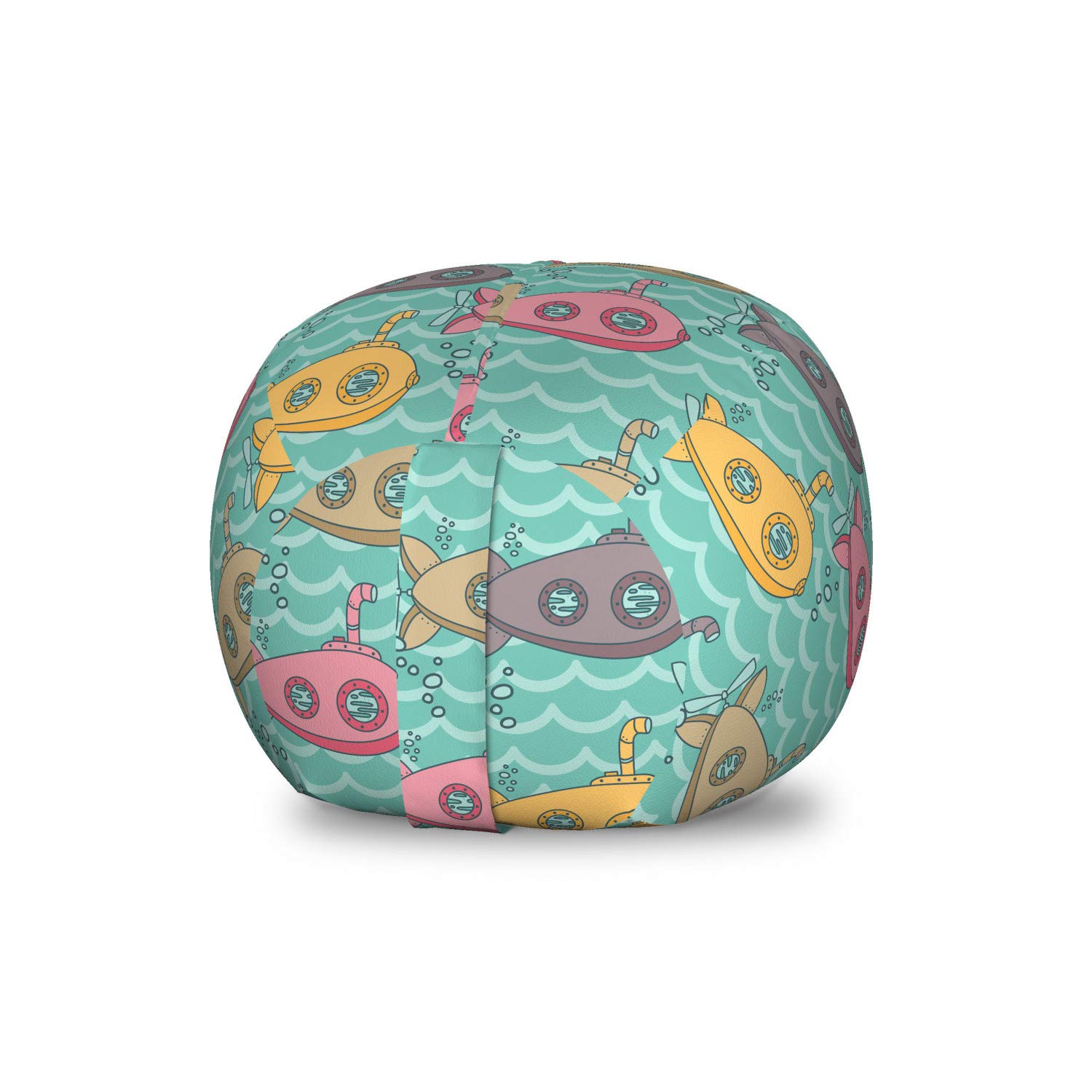 Ambesonne Submarine Storage Toy Bag Chair - Colorful Cartoon Submarine Design, Underwater Nautical Theme, Washable Stuffed Animal Organizer for Kids Room, Small Multicolor Storage Solution | Perfect for Playroom Organization, Kids Bedroom Decor & Toy Storage
