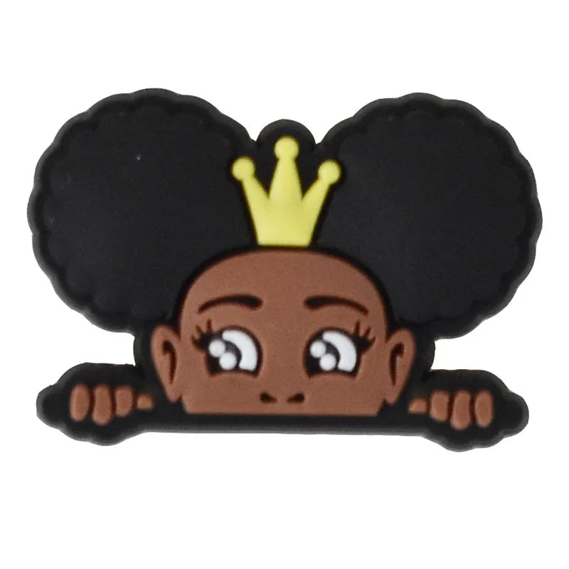 Black Girl Shoe Charms for Crocs | PVC DIY Pins for Men & Women | Clogs & Jeans Decoration Badges | Fun Shoe Accessories | Christmas Gifts for Teens & Adults | Perfect for Casual Wear, Parties & Gifting